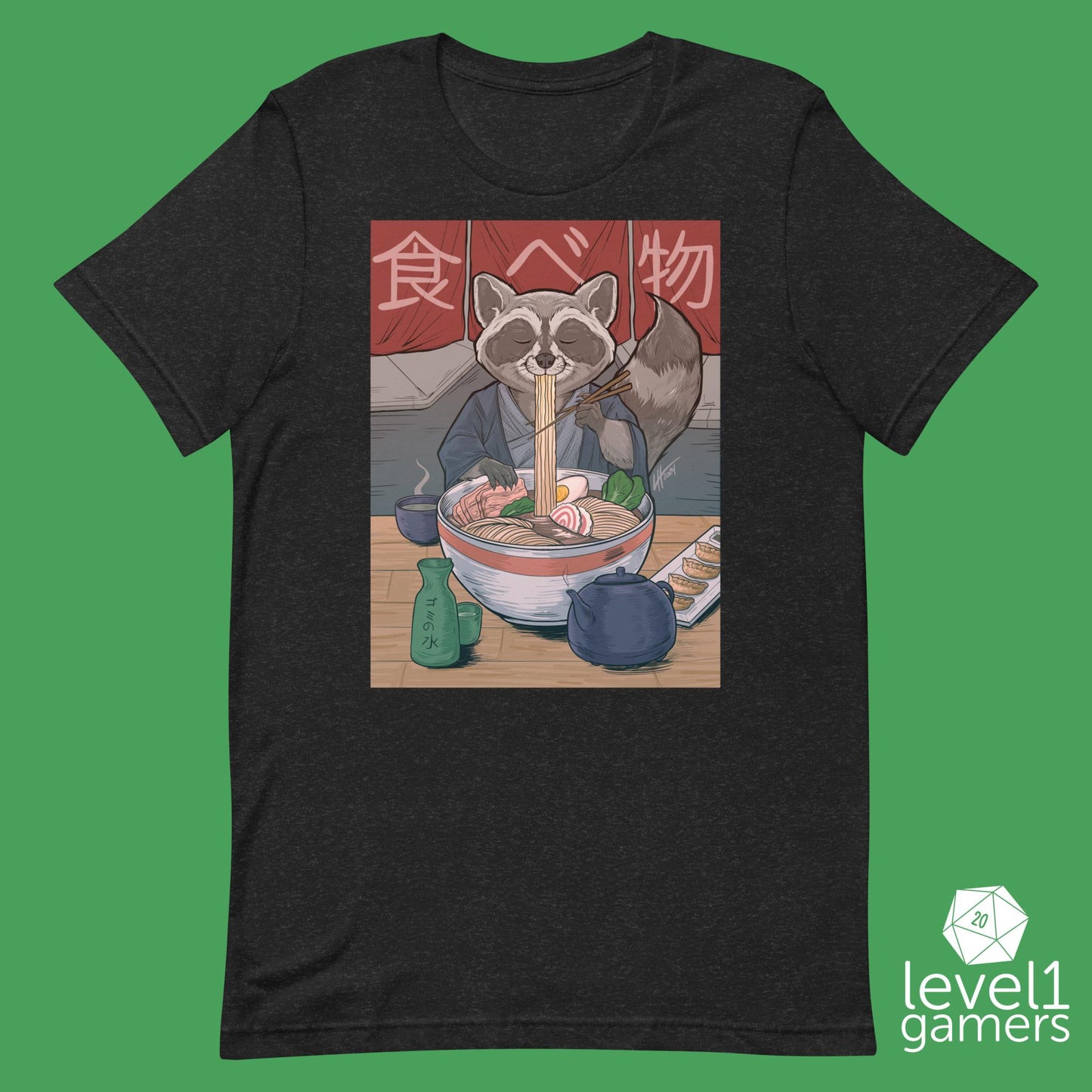 Ramen Racoon T-Shirt | Cute Animal Shirt For Fans Of Dungeons & Dragons | Japanese Ramen Apparel Gift Ideas | Small Business And Hand-Drawn Level 1 Gamers XS