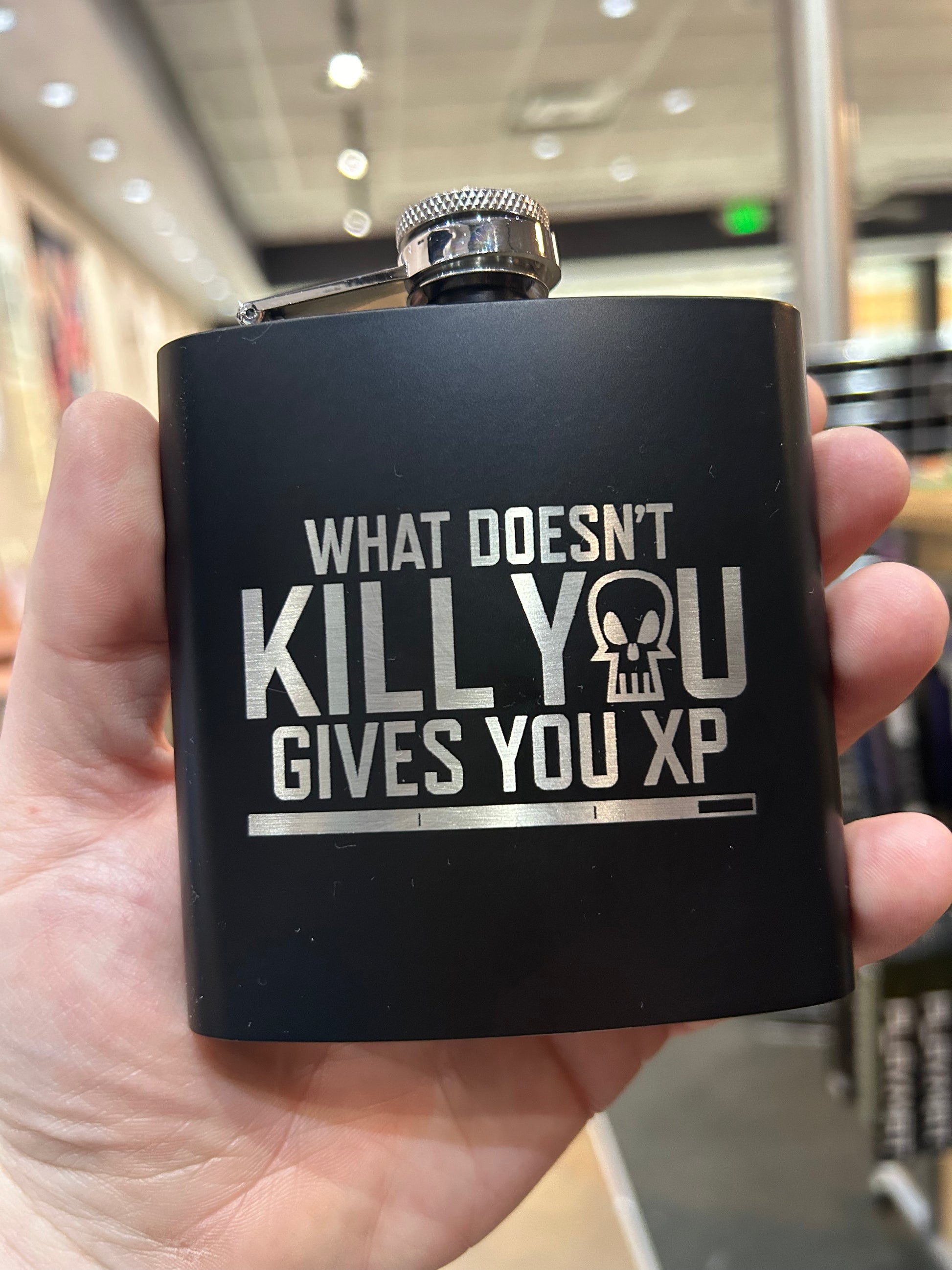 What Doesn't Kill You Gives You XP Stainless Steel Flask Flasks Level 1 Gamers