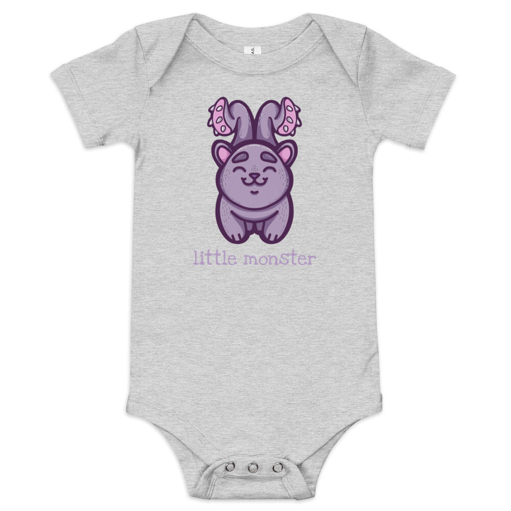 Little Displacer Monster Baby short sleeve one piece Level 1 Gamers Athletic Heather 3-6m