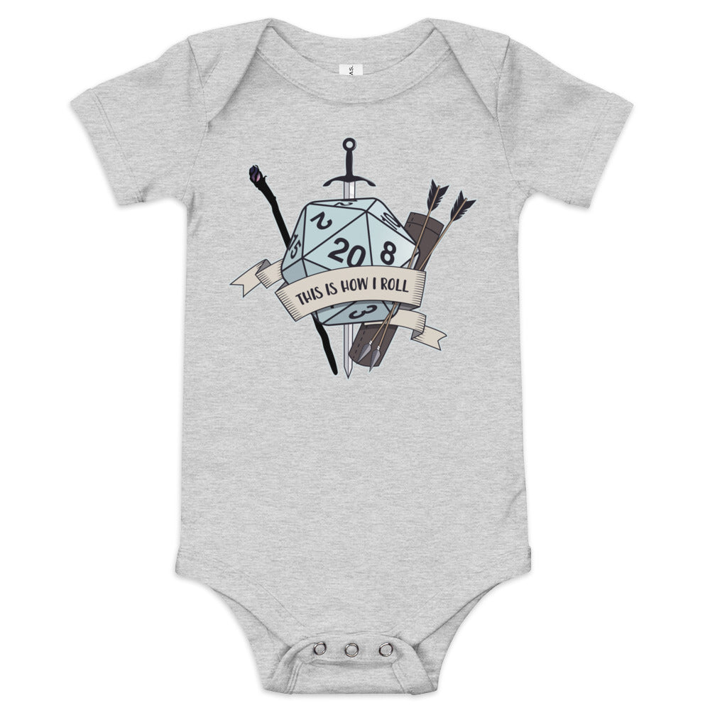 How I Roll Baby short sleeve one piece Level 1 Gamers Athletic Heather 3-6m