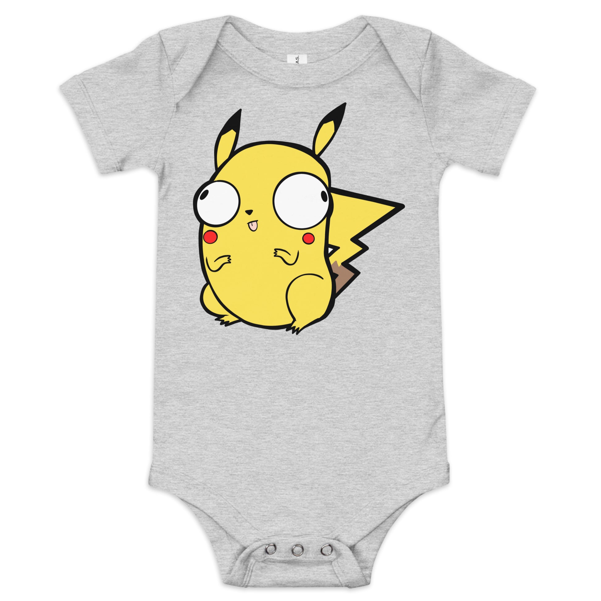 Pikachu Pokederp Baby Short Sleeve One Piece  Level 1 Gamers Athletic Heather 3-6m