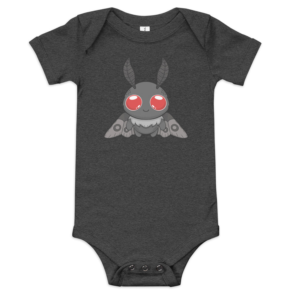Lil' Mothman Baby short sleeve one piece  Level 1 Gamers Dark Grey Heather 3-6m