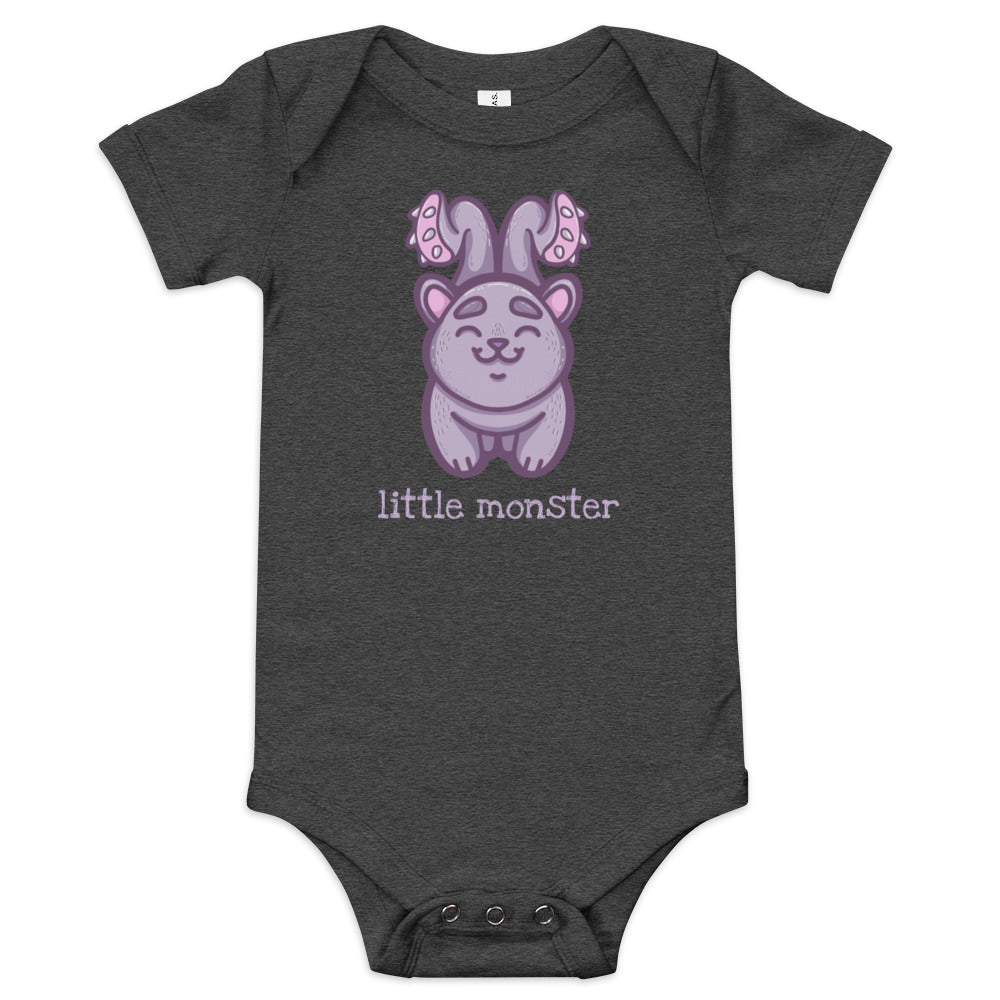 Little Displacer Monster Baby short sleeve one piece Level 1 Gamers Dark Grey Heather 3-6m