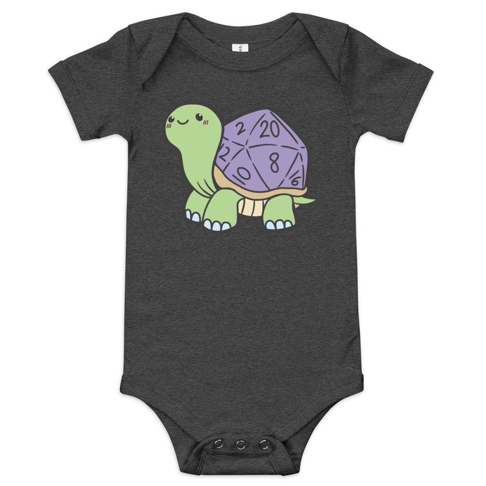 D20 Turtle Baby short sleeve one piece  Level 1 Gamers Dark Grey Heather 3-6m