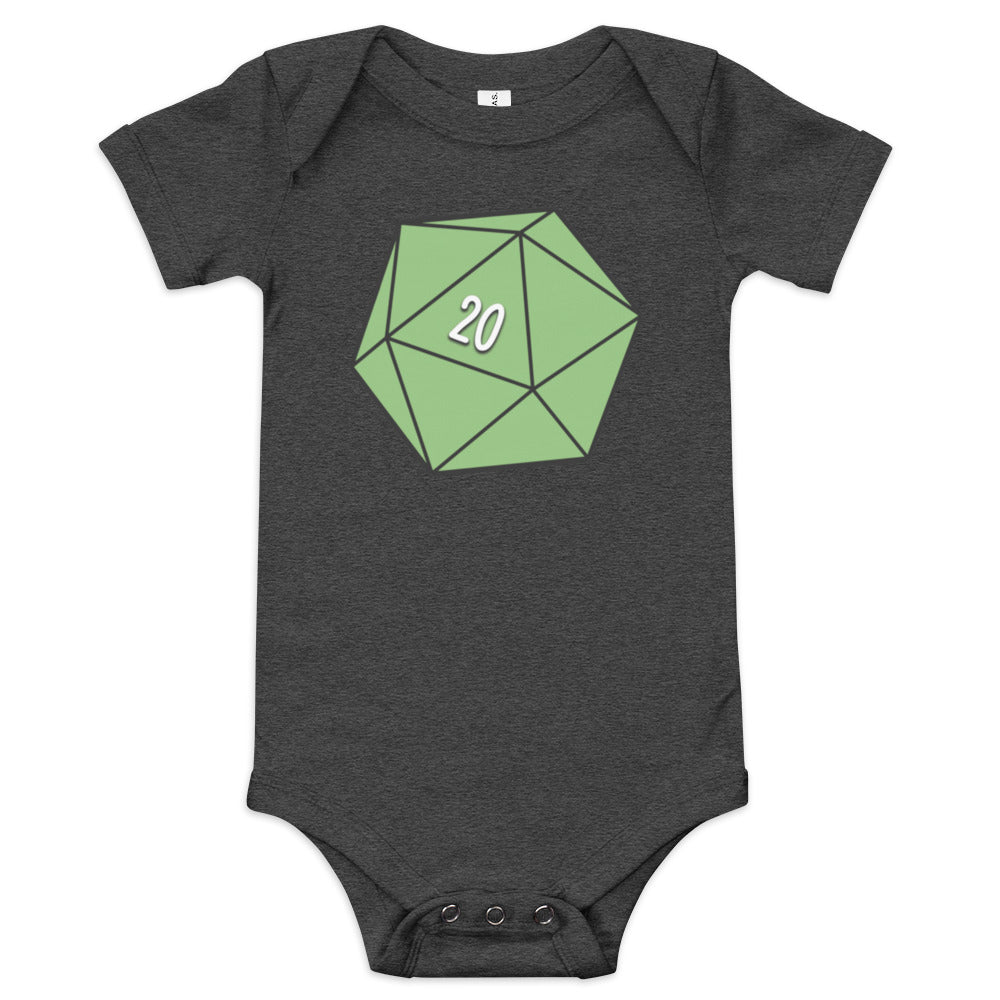 Green D20 Baby short sleeve one piece Level 1 Gamers Dark Grey Heather 3-6m