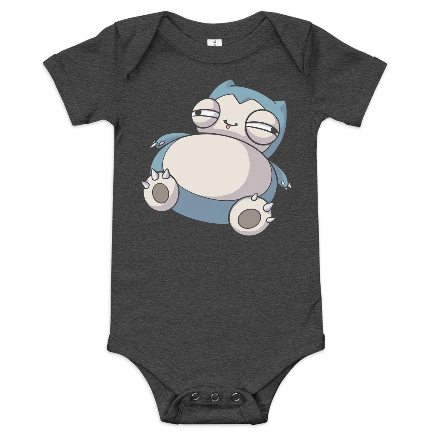 Snorlax Pokederp Baby Short Sleeve One Piece Level 1 Gamers Dark Grey Heather 3-6m