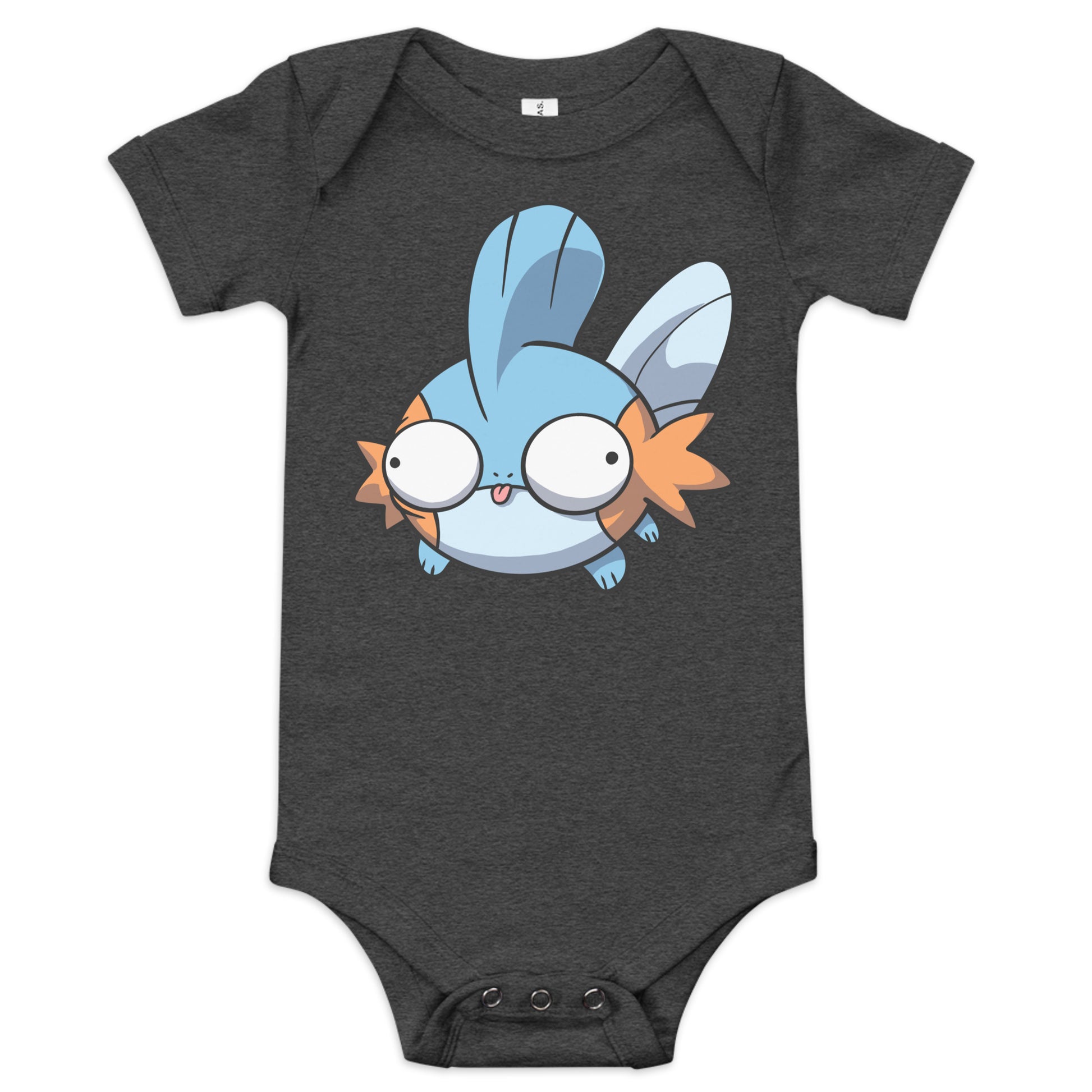 Mudkip Pokederp Baby Short Sleeve One Piece  Level 1 Gamers Dark Grey Heather 3-6m