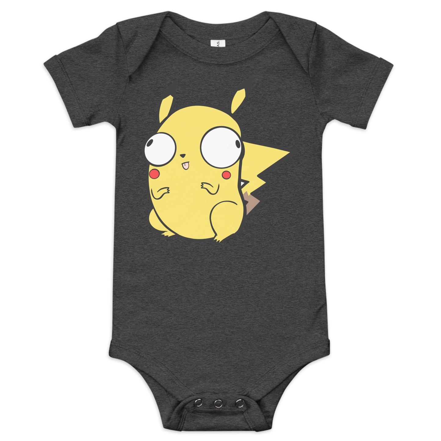 Pikachu Pokederp Baby Short Sleeve One Piece Level 1 Gamers Dark Grey Heather 3-6m