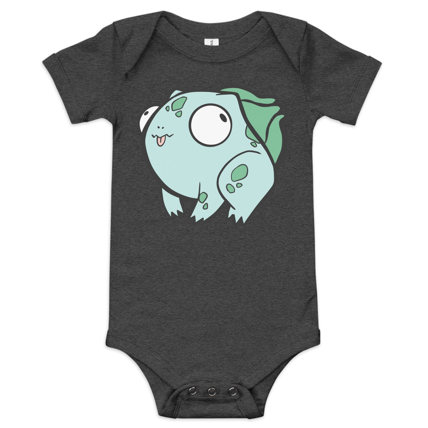Bulbasaur Pokederp Baby Short Sleeve One Piece Level 1 Gamers Dark Grey Heather 3-6m
