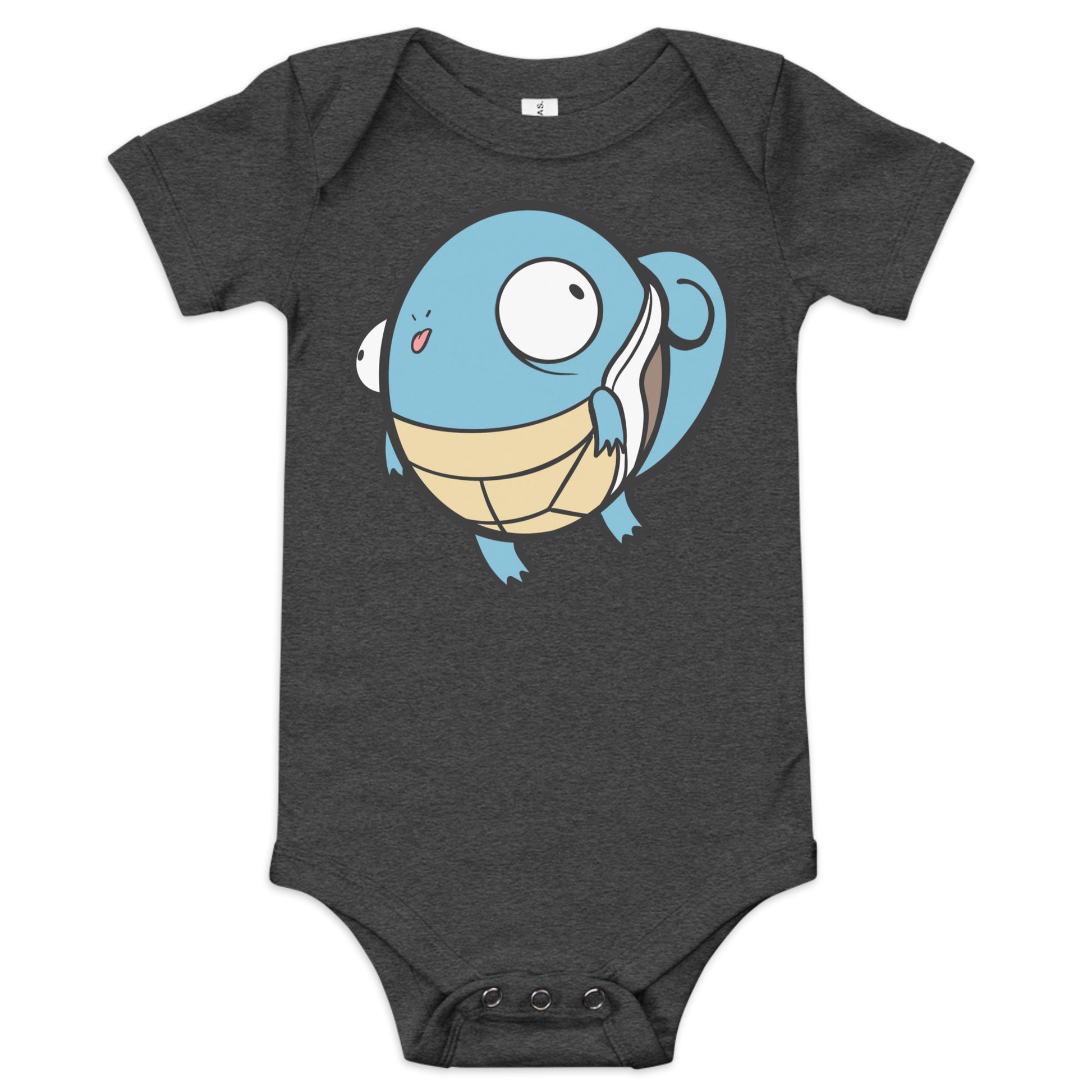 Squirtle Pokederp Baby Short Sleeve One Piece  Level 1 Gamers Dark Grey Heather 3-6m
