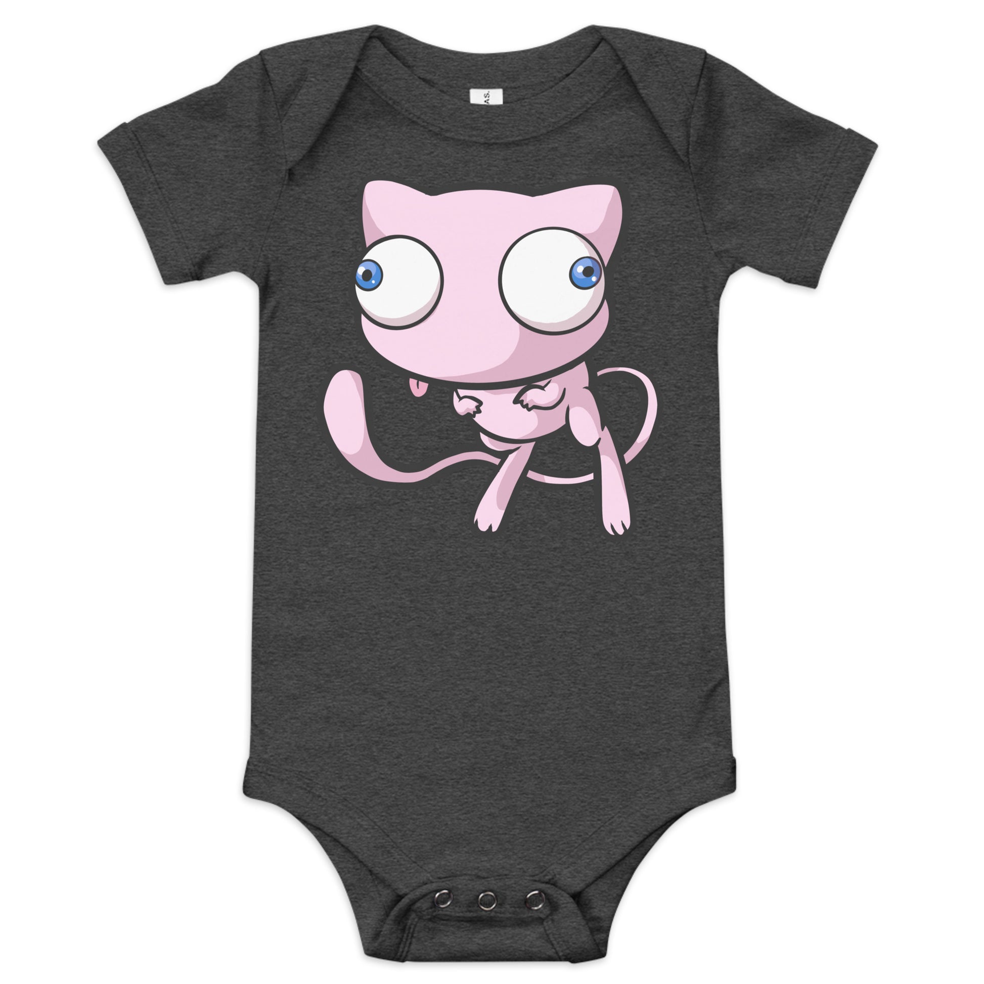 Mew Pokederp Baby short sleeve one piece  Level 1 Gamers Dark Grey Heather 3-6m