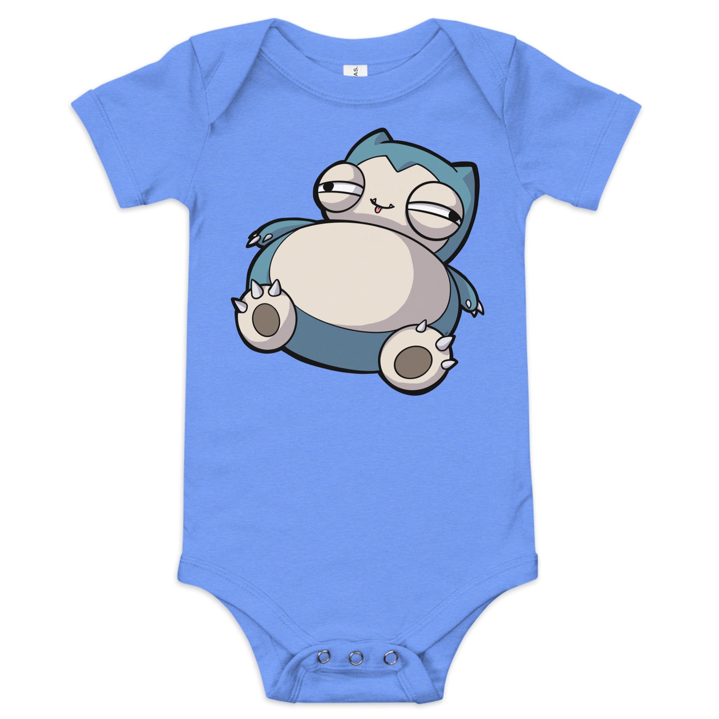 Snorlax Pokederp Baby Short Sleeve One Piece Level 1 Gamers Heather Columbia Blue 3-6m