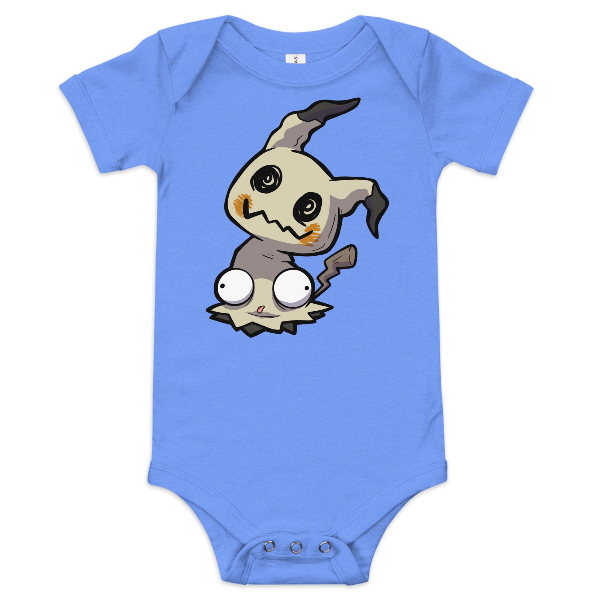Mimikyu Pokederp Baby Short Sleeve One Piece  Level 1 Gamers Heather Columbia Blue 3-6m