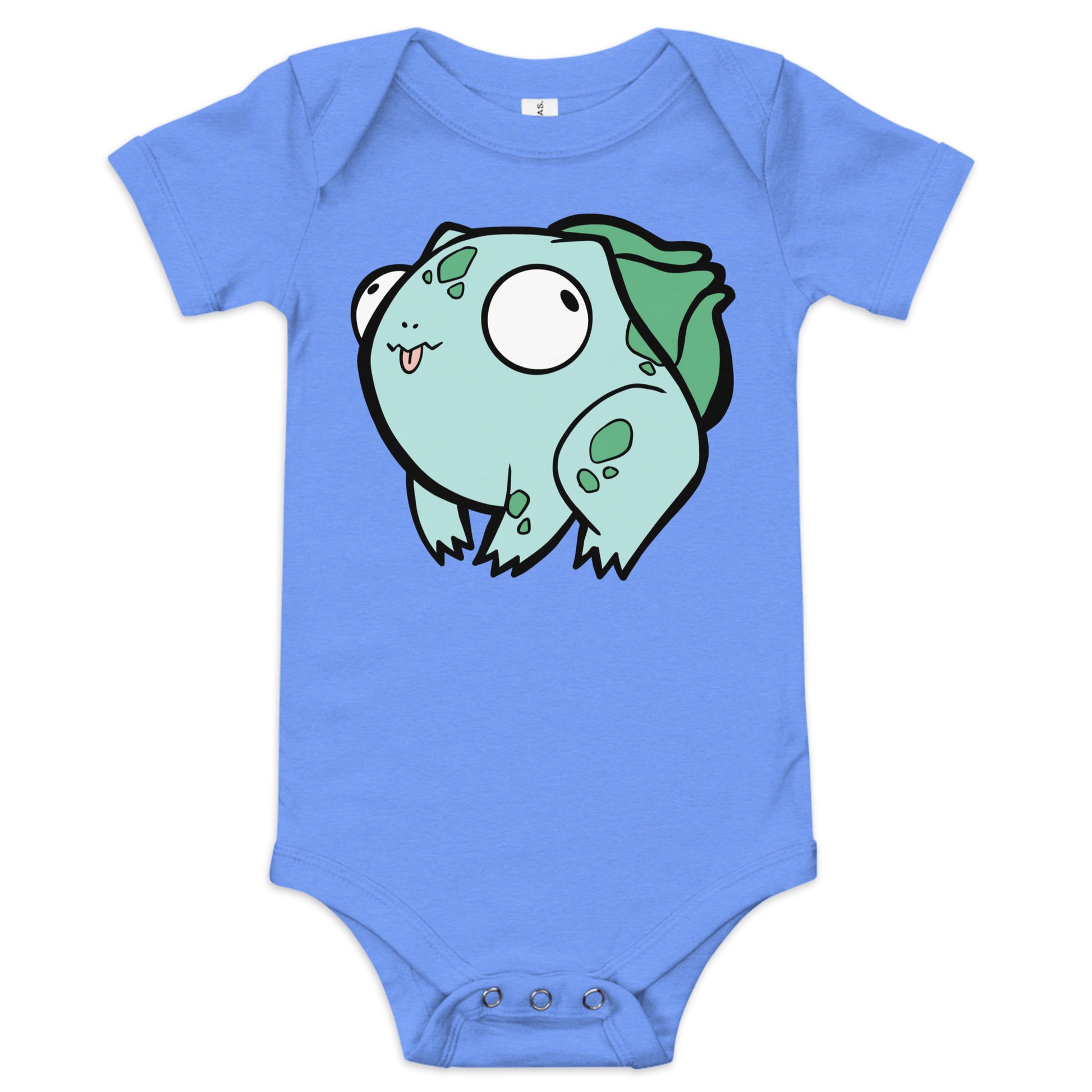Bulbasaur Pokederp Baby Short Sleeve One Piece  Level 1 Gamers Heather Columbia Blue 3-6m