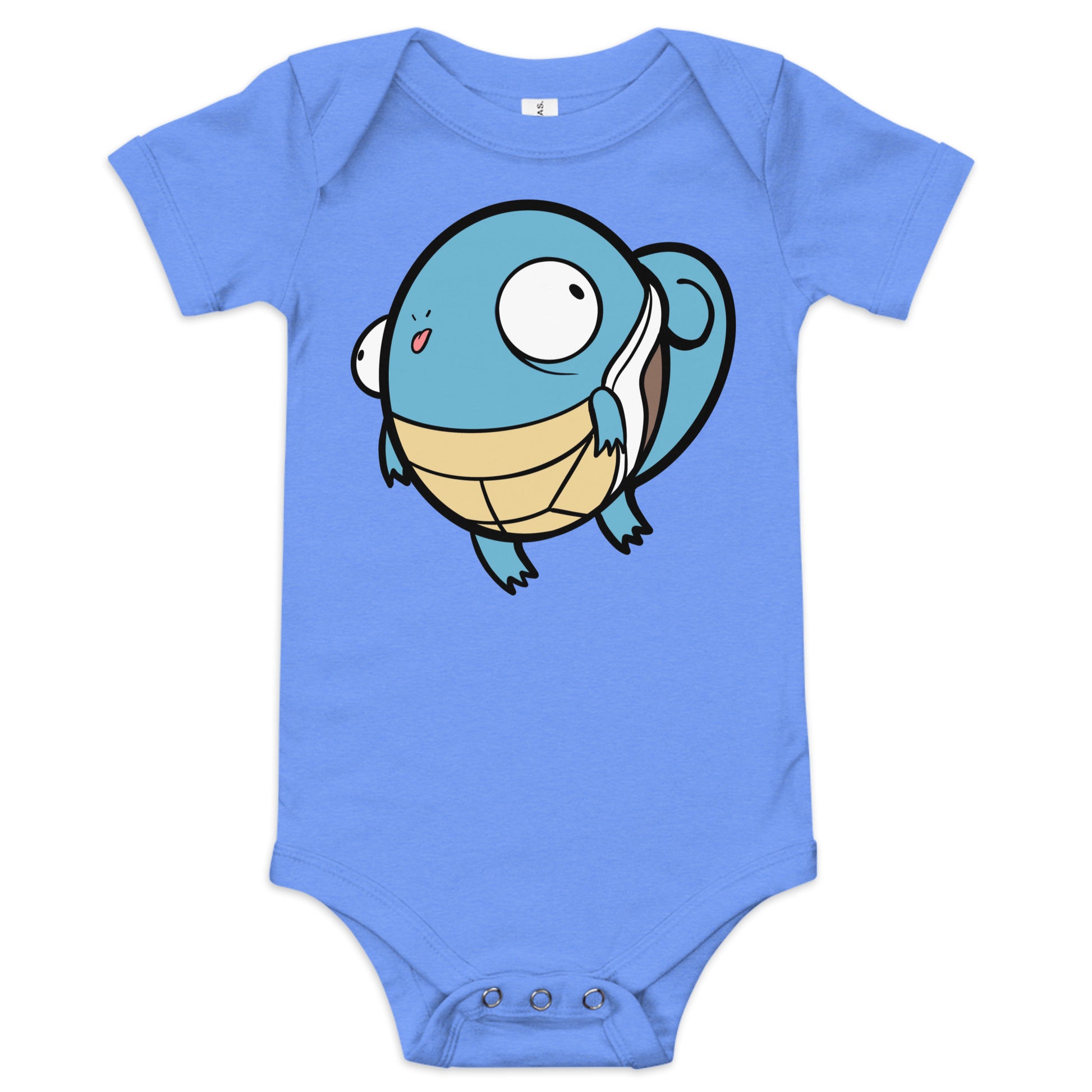 Squirtle Pokederp Baby Short Sleeve One Piece  Level 1 Gamers Heather Columbia Blue 3-6m