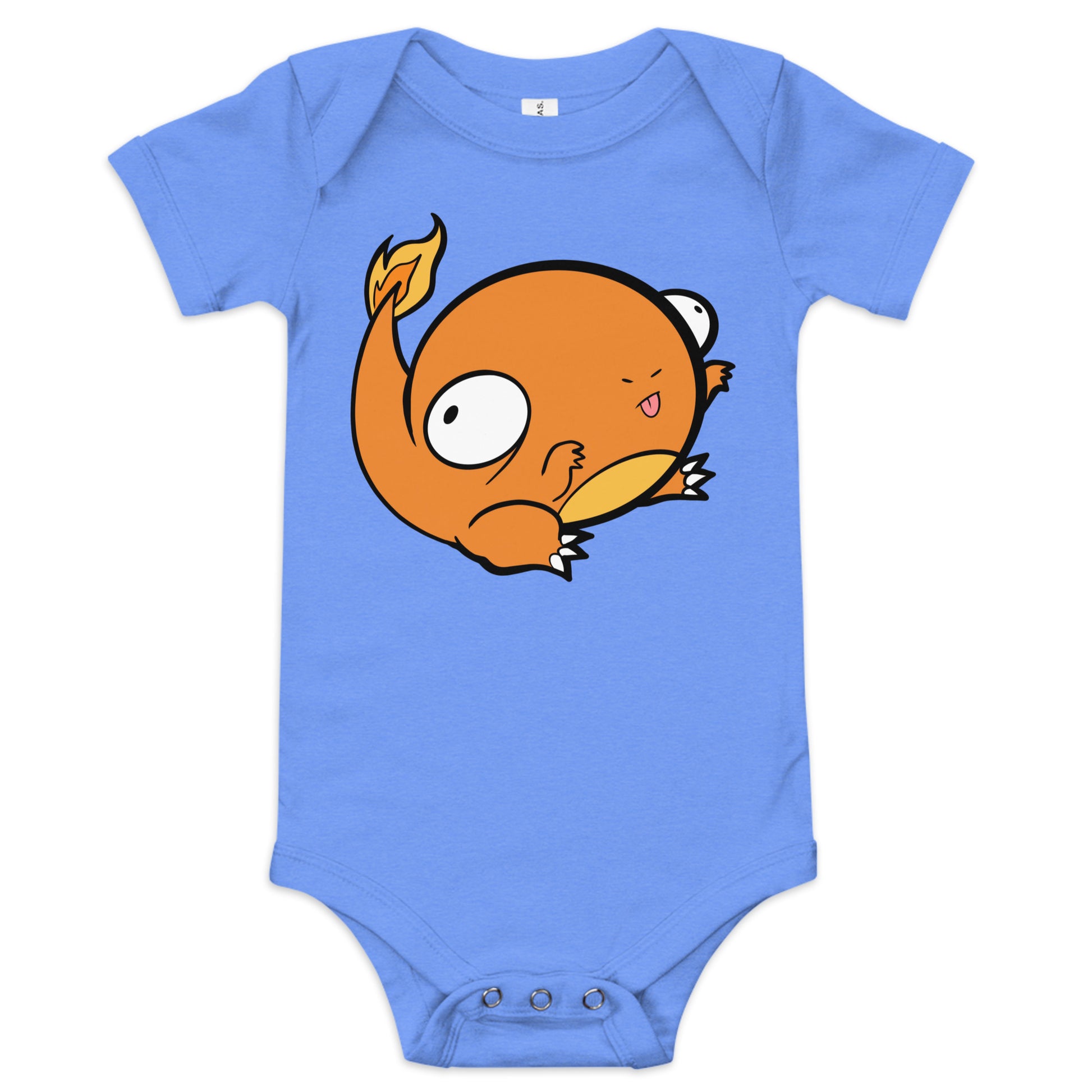 Charmander Pokederp Baby Short Sleeve One Piece  Level 1 Gamers Heather Columbia Blue 3-6m
