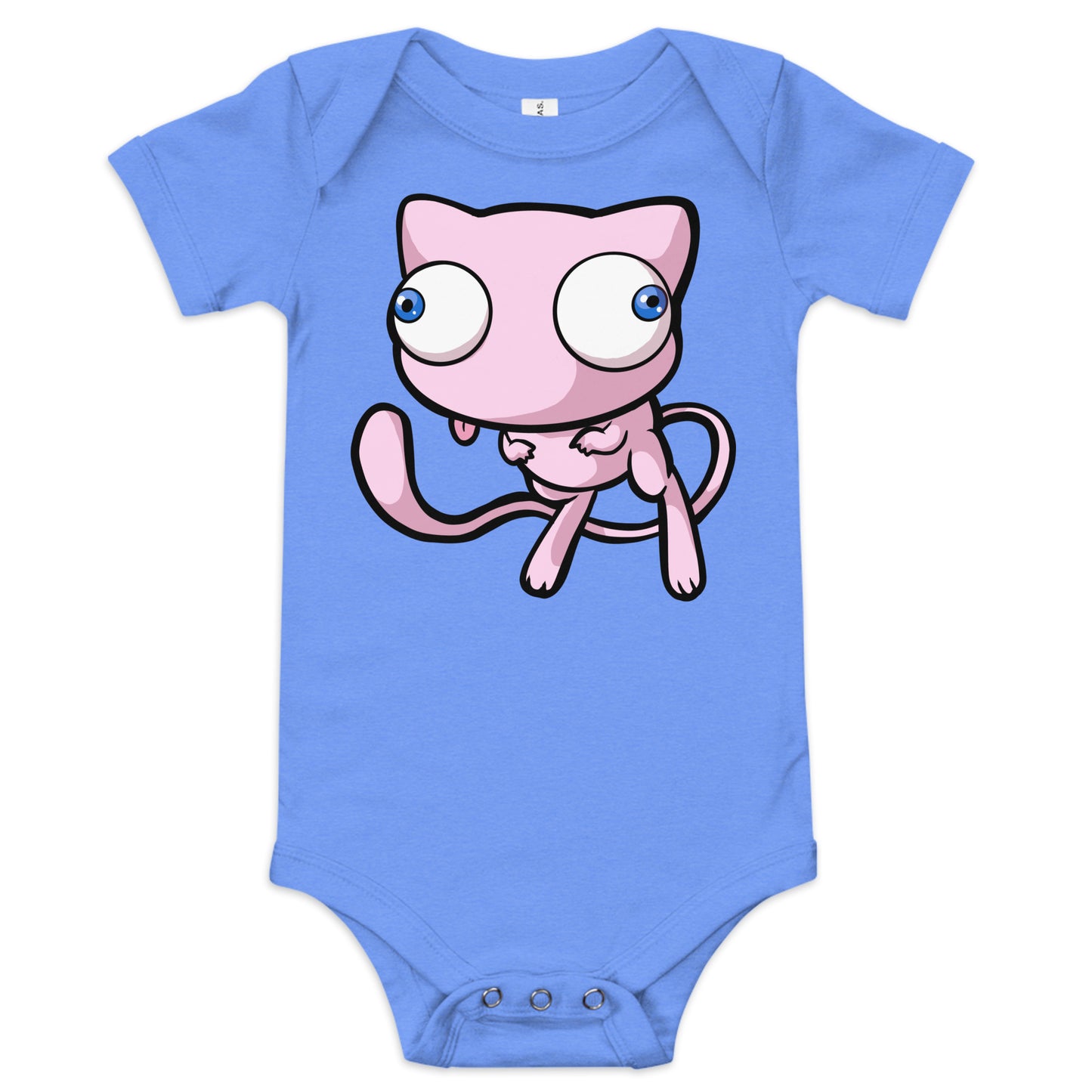Mew Pokederp Baby short sleeve one piece Level 1 Gamers Heather Columbia Blue 3-6m