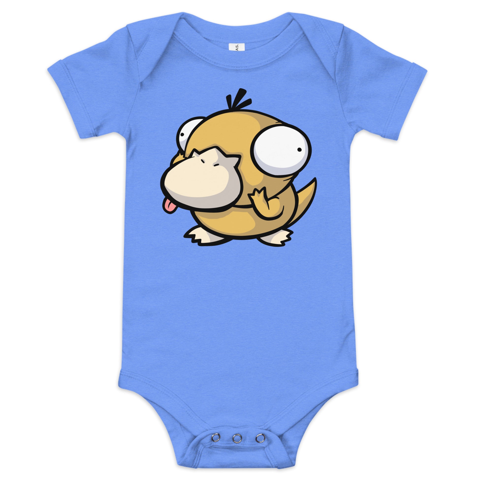 Psyduck Pokederp Baby Short Sleeve One Piece  Level 1 Gamers Heather Columbia Blue 3-6m