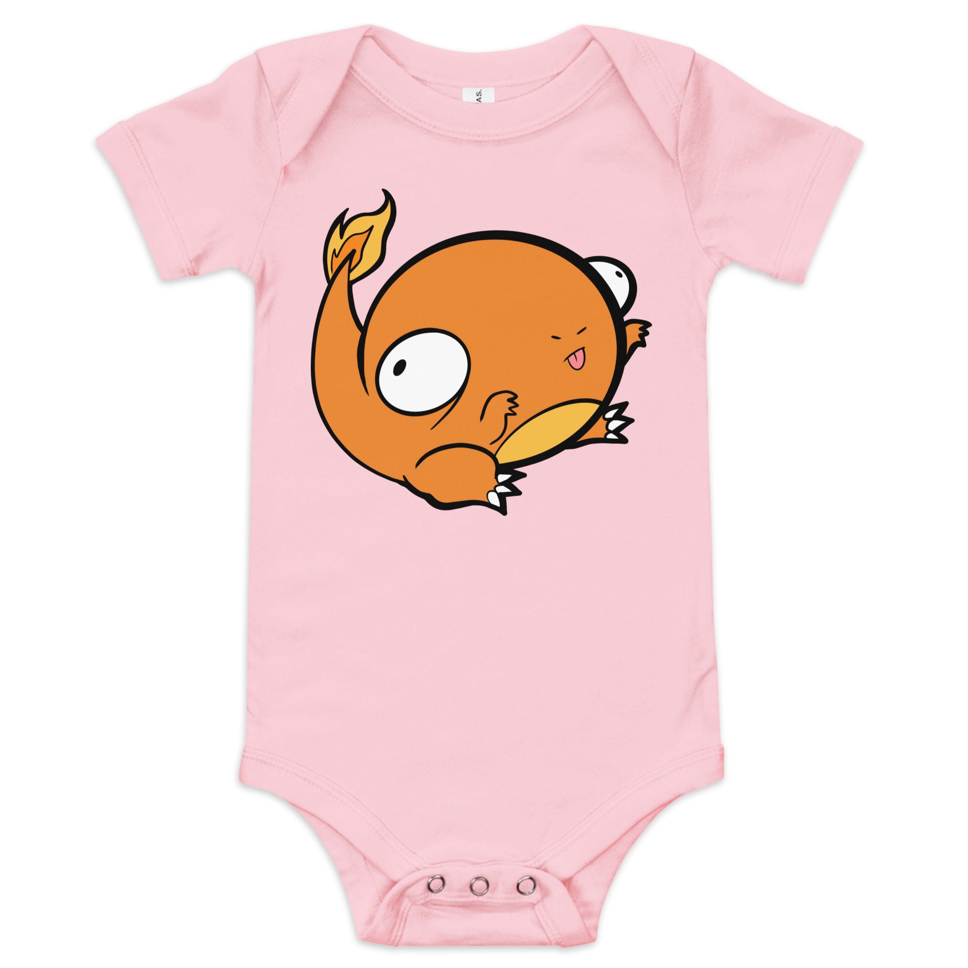 Charmander Pokederp Baby Short Sleeve One Piece  Level 1 Gamers Pink 3-6m