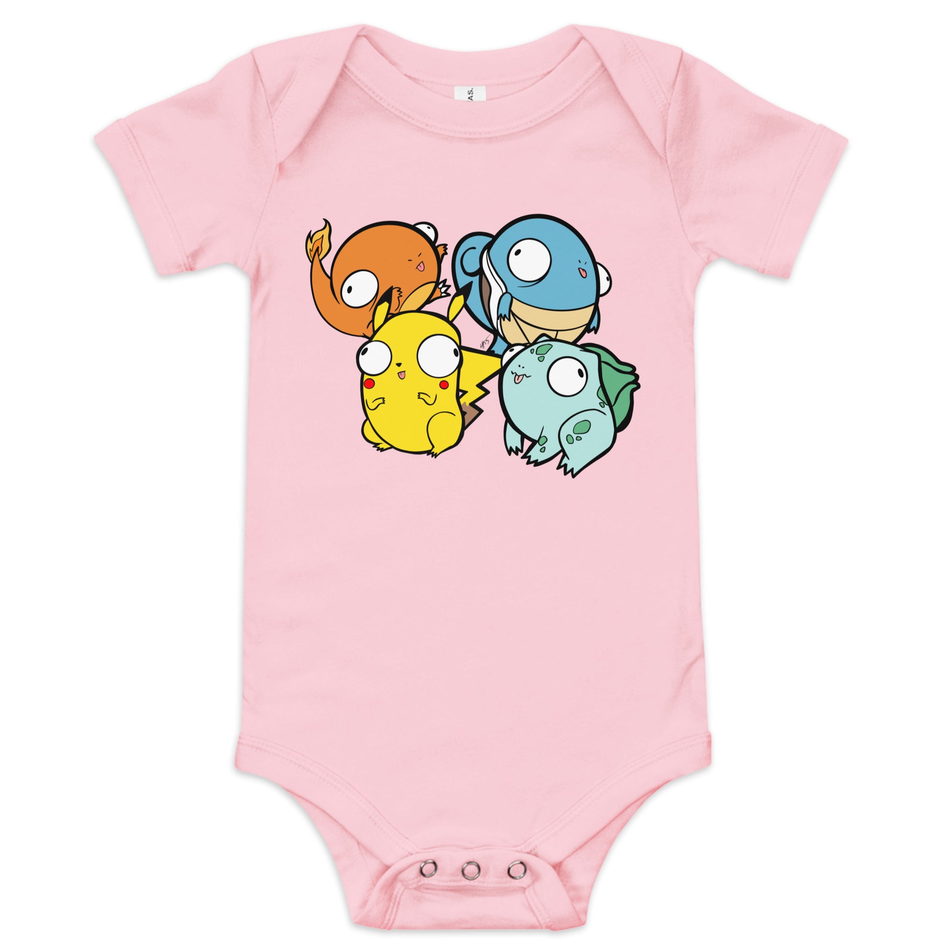 Poke Derps Baby Short Sleeve One Piece  Level 1 Gamers Pink 3-6m