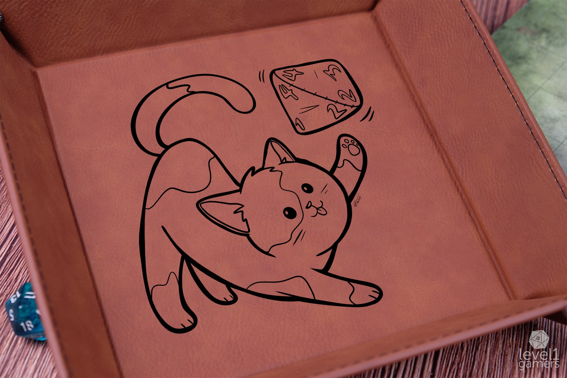 D20 Cat Dice Tray Dice Trays Level 1 Gamers
