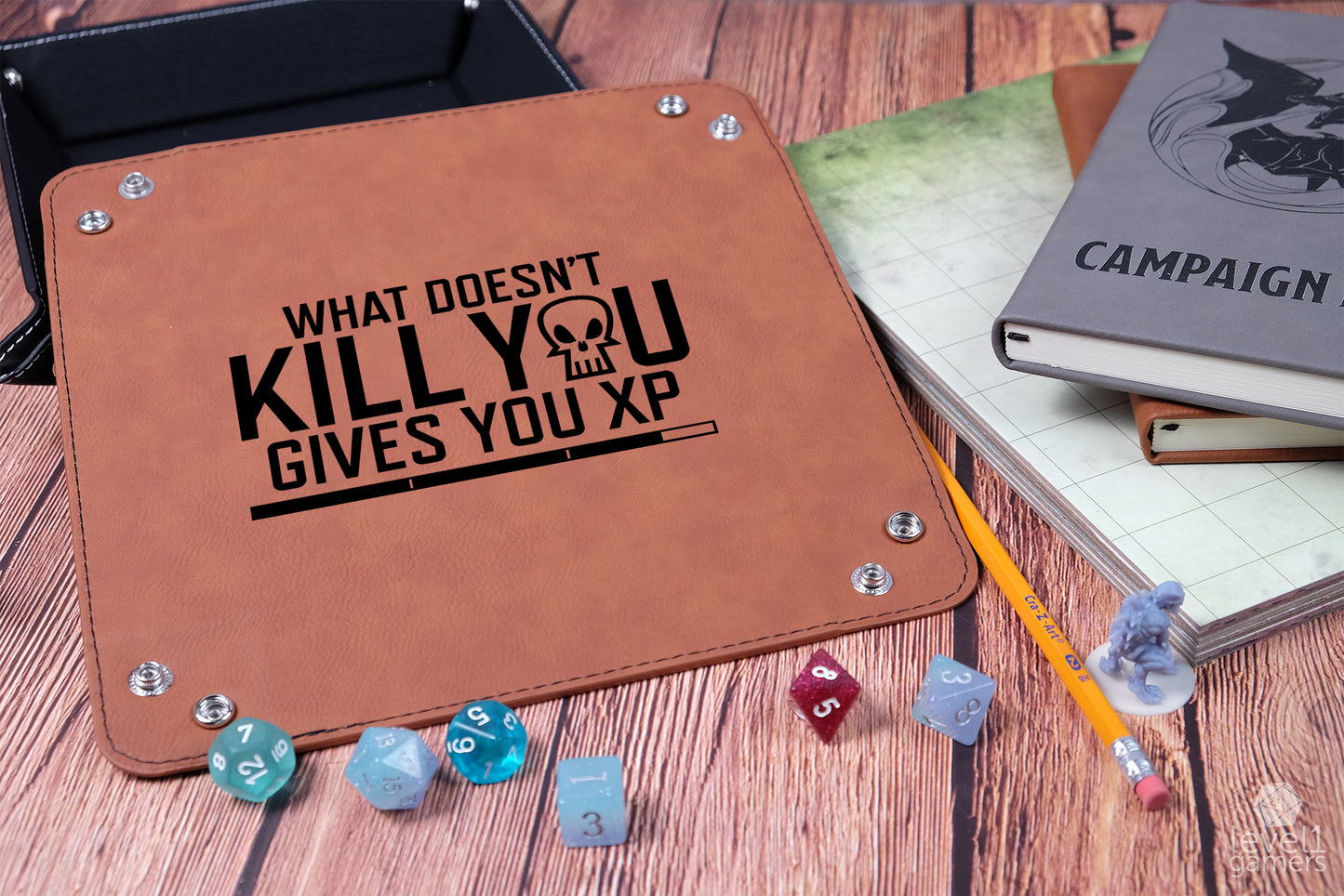 What Doesn't Kill You Gives You XP Dice Tray Dice Trays Level 1 Gamers