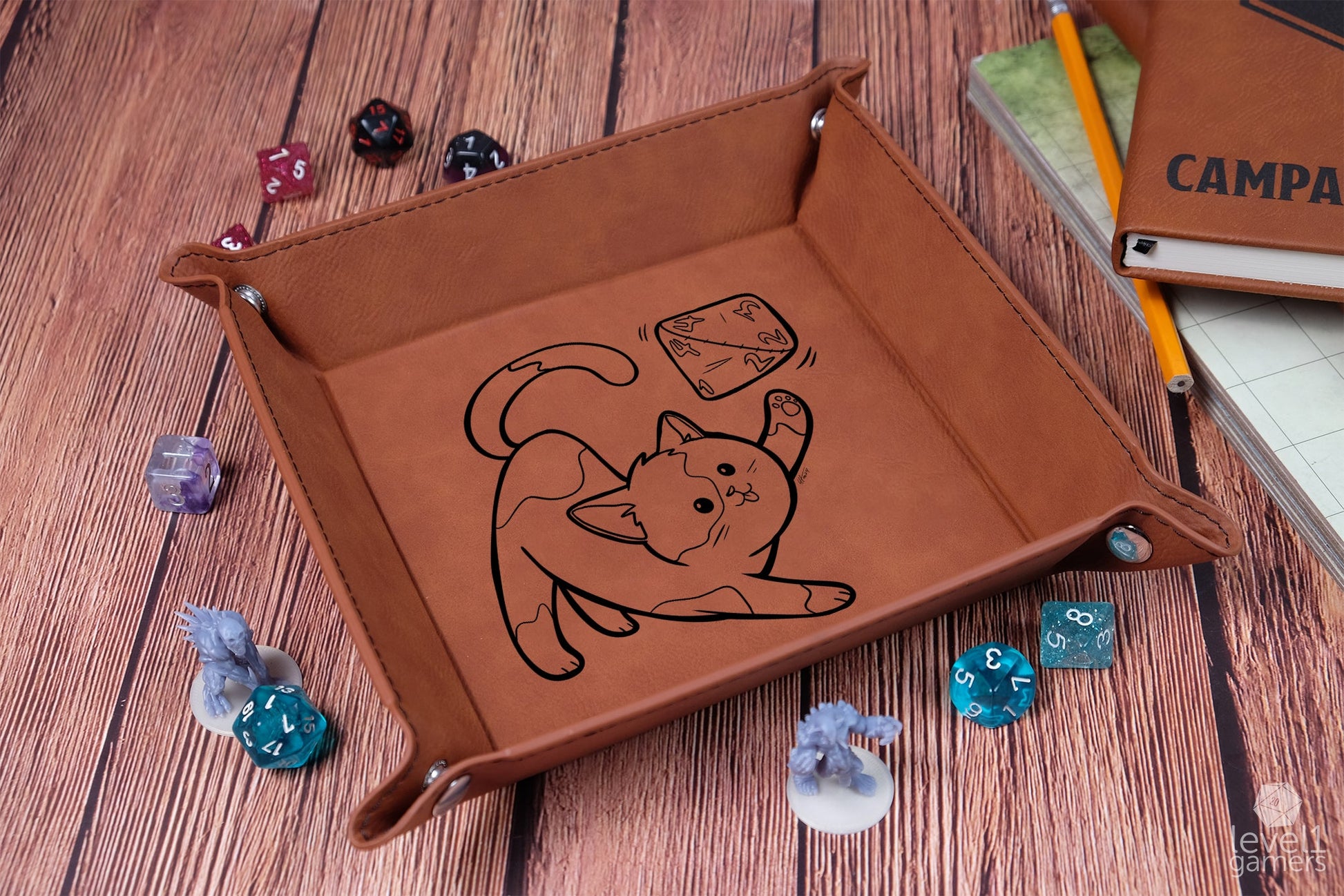 D20 Cat Dice Tray Dice Trays Level 1 Gamers