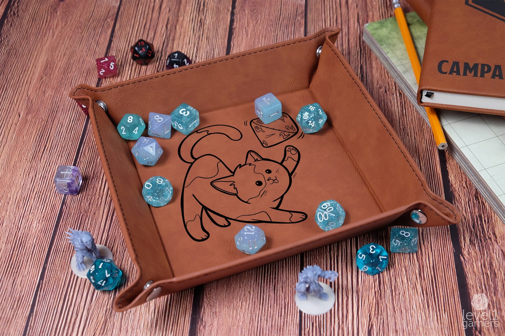 D20 Cat Dice Tray Dice Trays Level 1 Gamers   