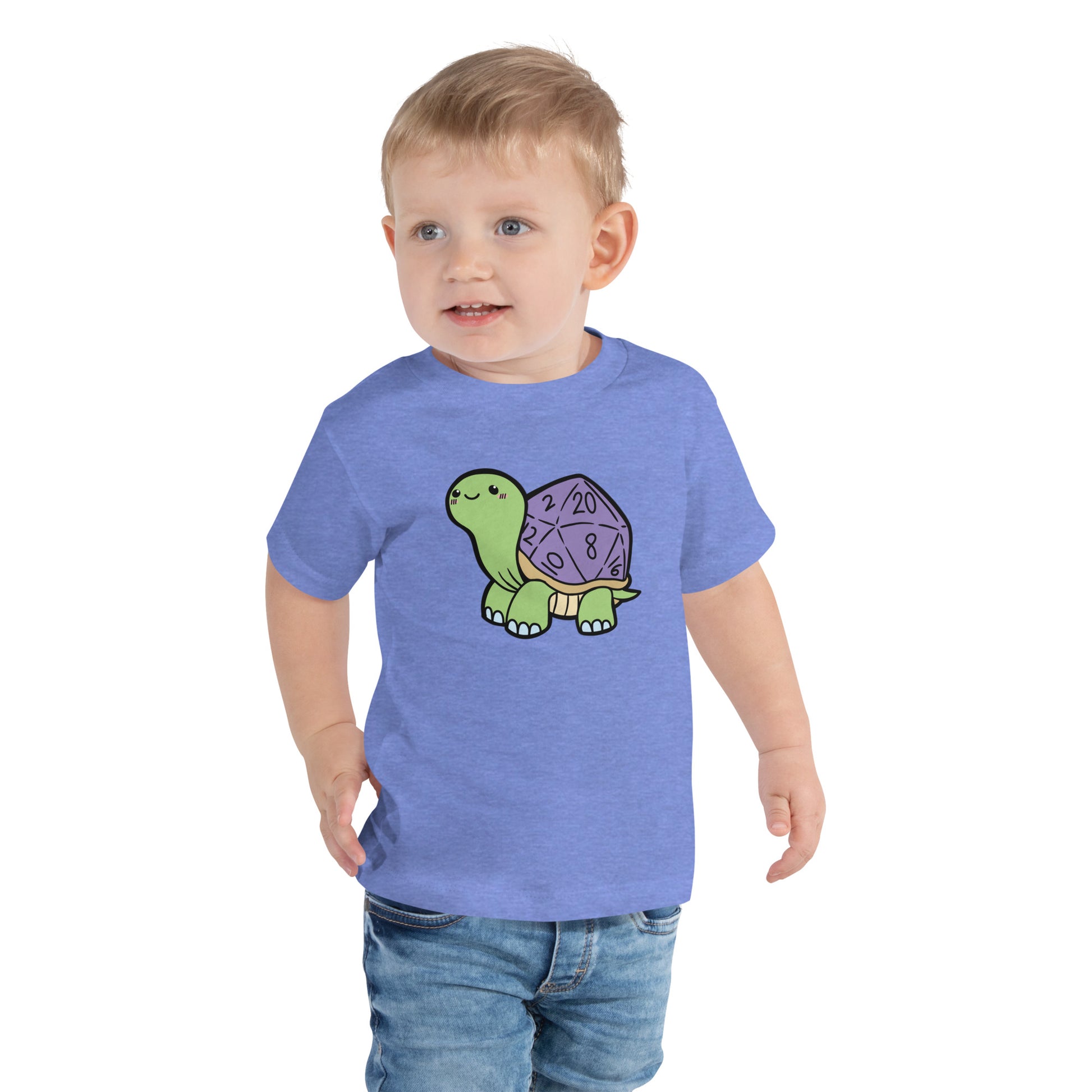 D20 Turtle Toddler Short Sleeve Tee  Level 1 Gamers Heather Columbia Blue 2T