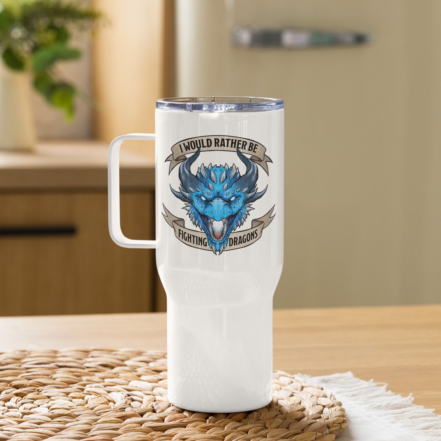 I'd Rather Be Fighting Dragons Travel Mug With A handle Level 1 Gamers