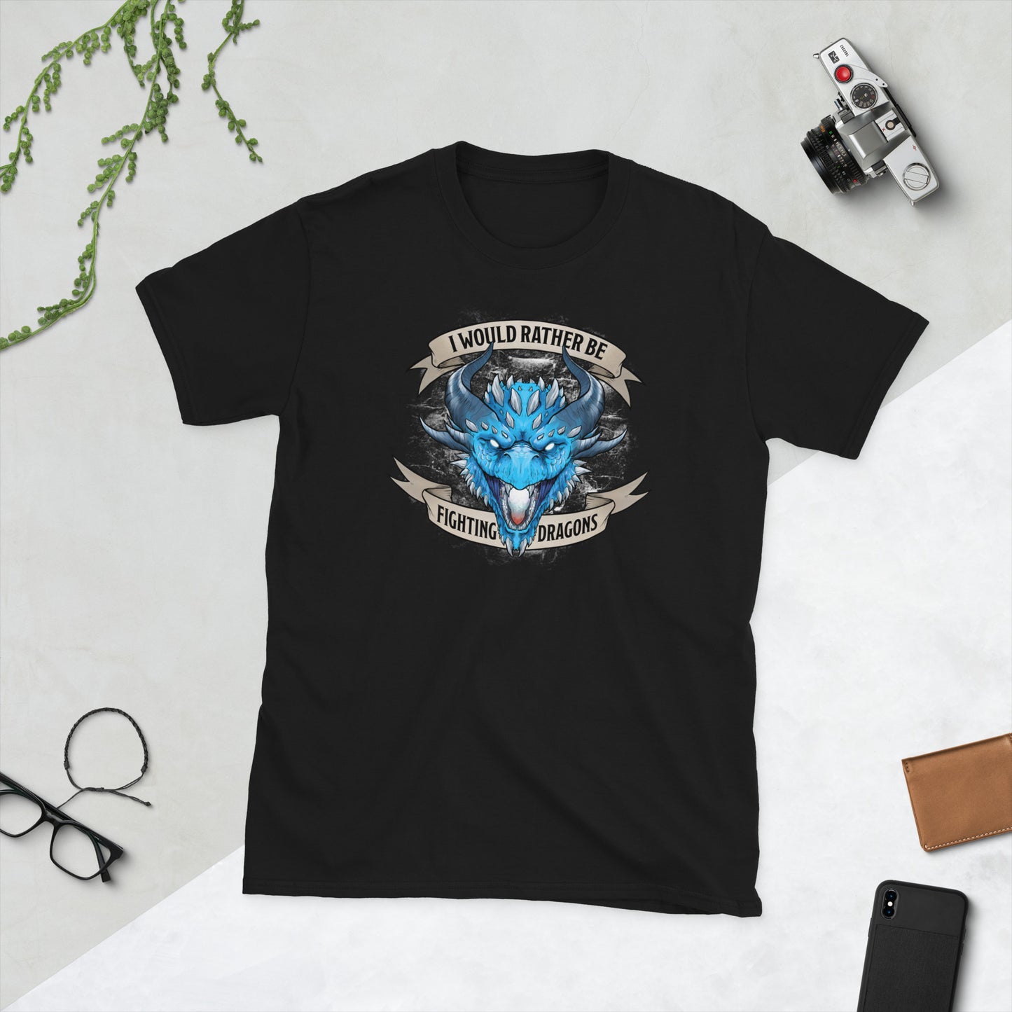 I'd Rather Be Fighting Dragons Short-Sleeve Unisex T-Shirt Level 1 Gamers Black S