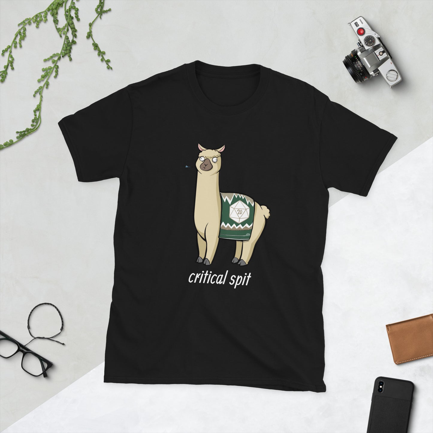 D20 Llama (Critical Spit) Short-Sleeve Unisex T-Shirt Level 1 Gamers Black S