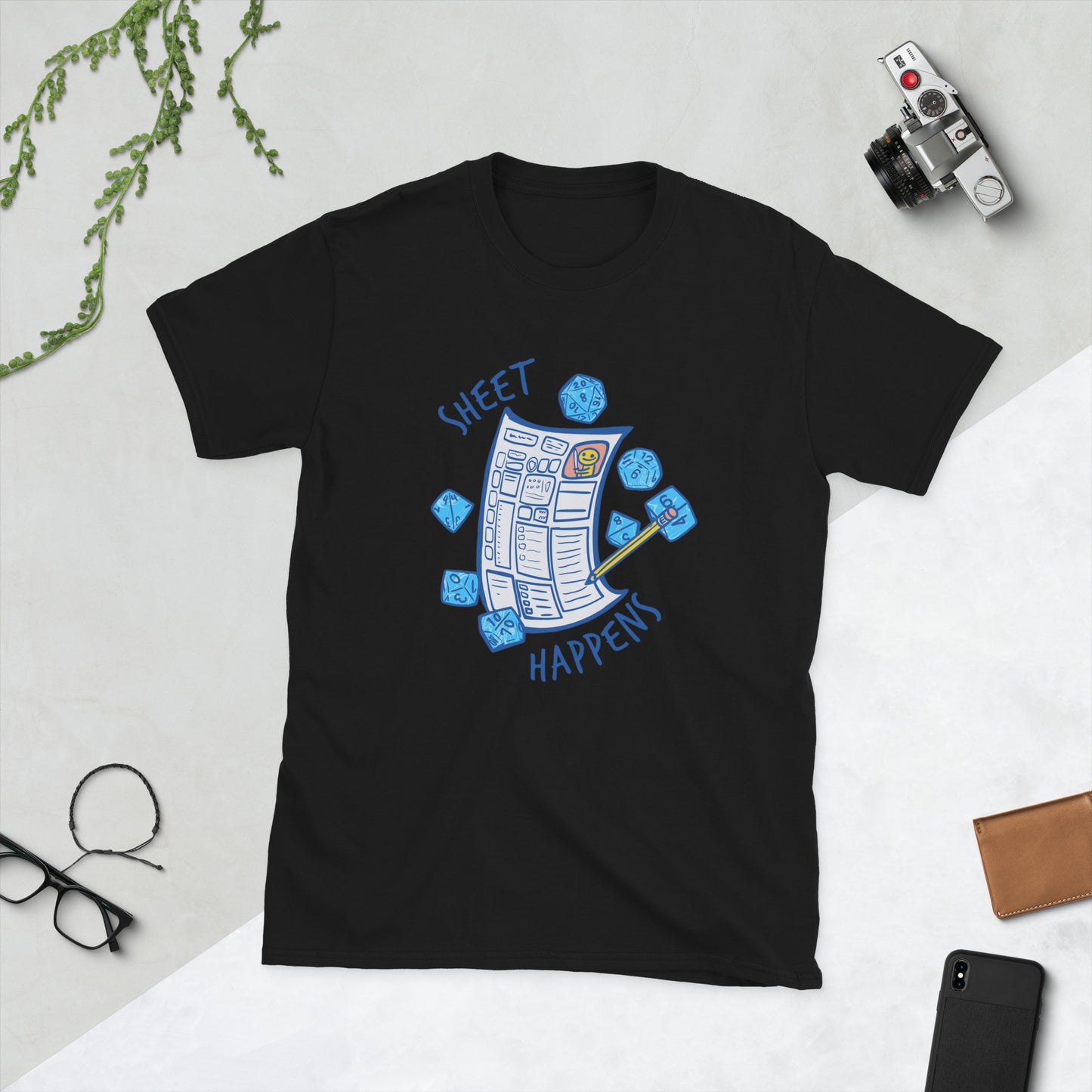 Sheet Happens Short-Sleeve Unisex T-Shirt Level 1 Gamers Black S