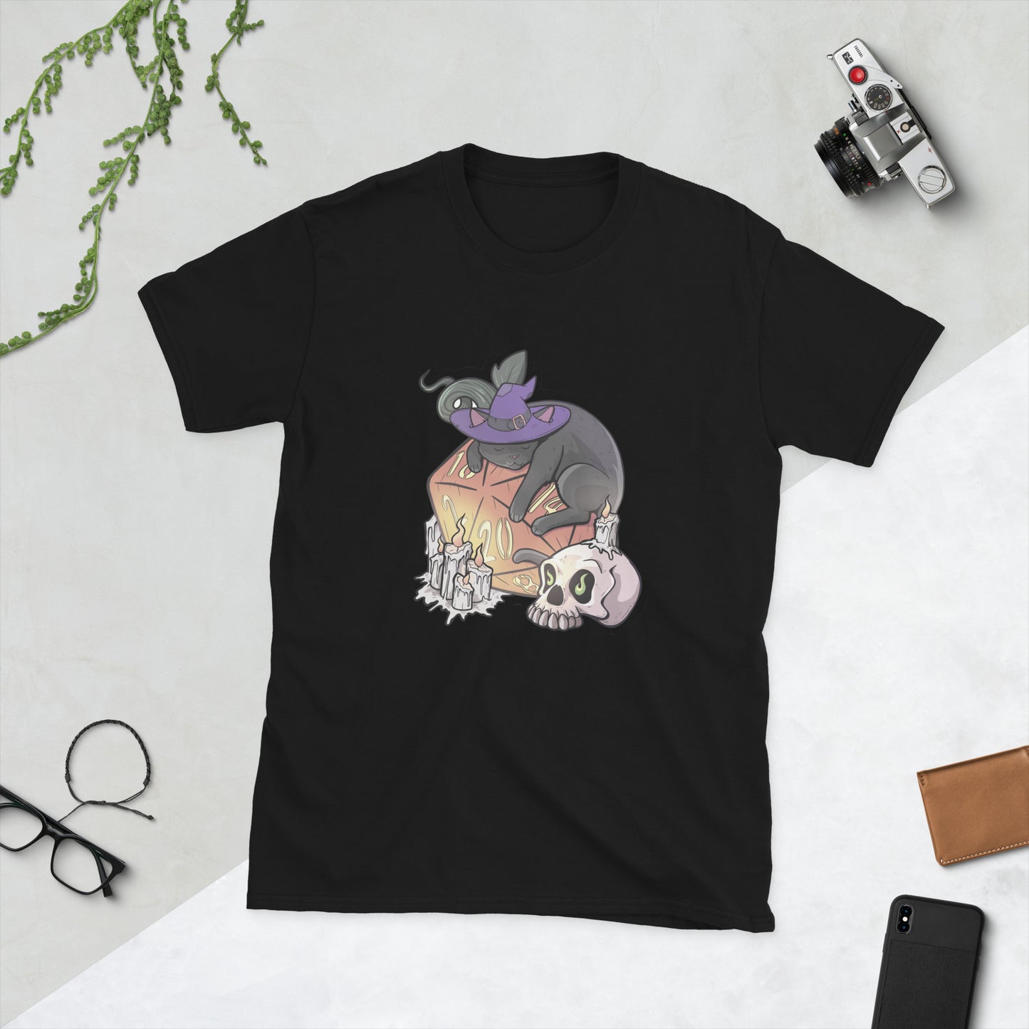 D20 Black Cat Short-Sleeve Unisex T-Shirt Level 1 Gamers Black S