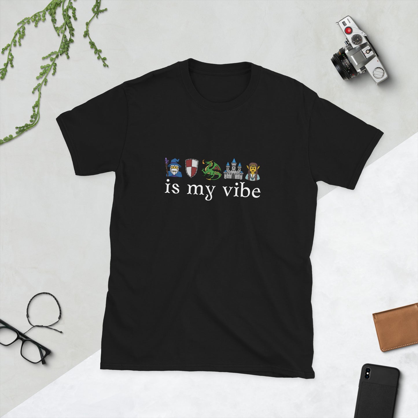 Fantasy is my vibe, medieval emoticon style Short-Sleeve Unisex T-Shirt Level 1 Gamers Black S