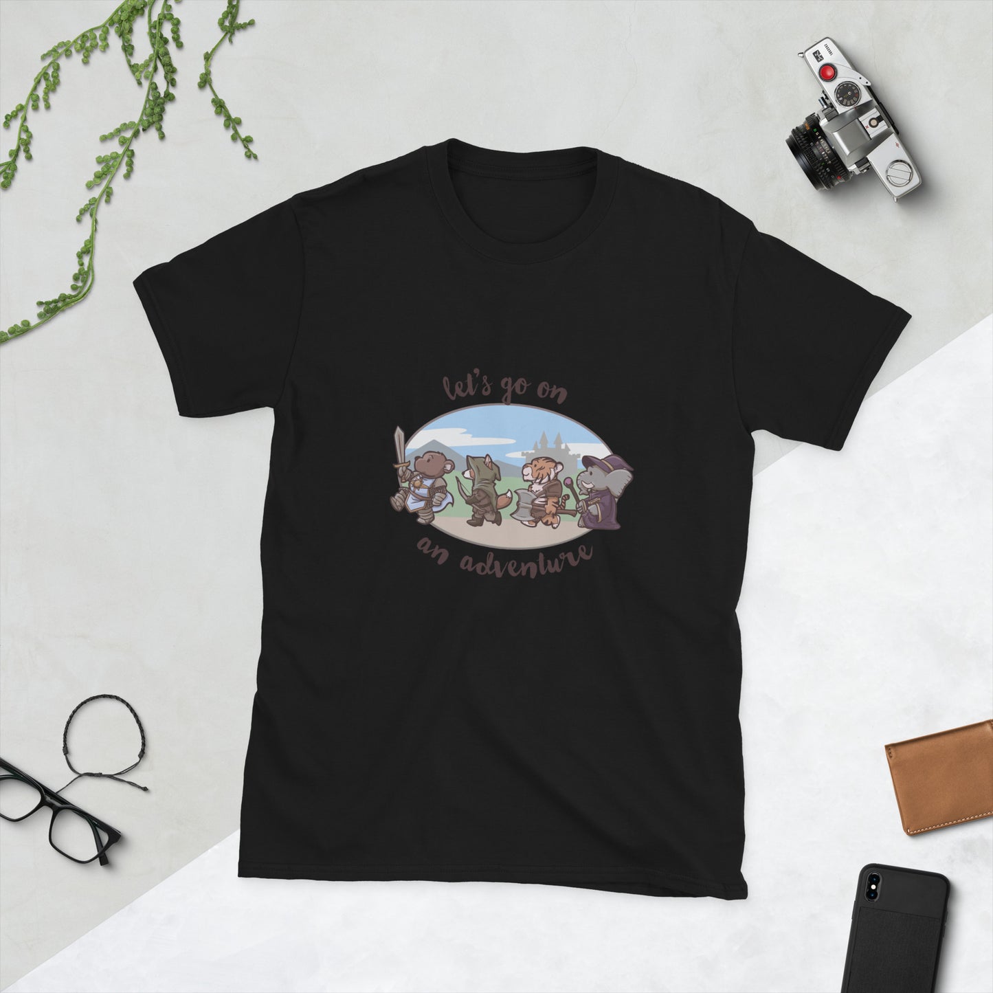 Let's Go On An Adventure Short-Sleeve Unisex T-Shirt Level 1 Gamers Black S