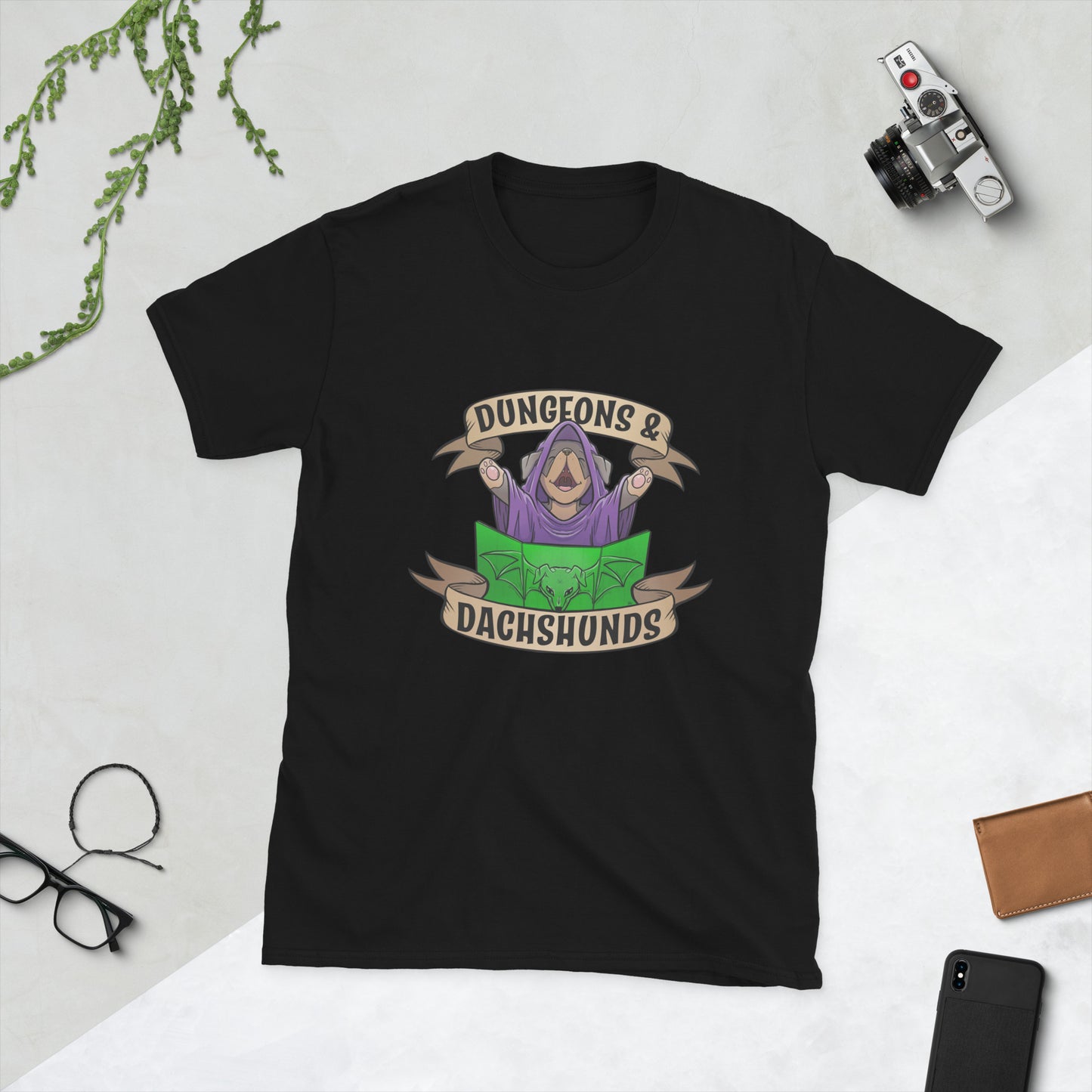 Dungeons and Dachshunds Short-Sleeve Unisex T-Shirt Level 1 Gamers Black S