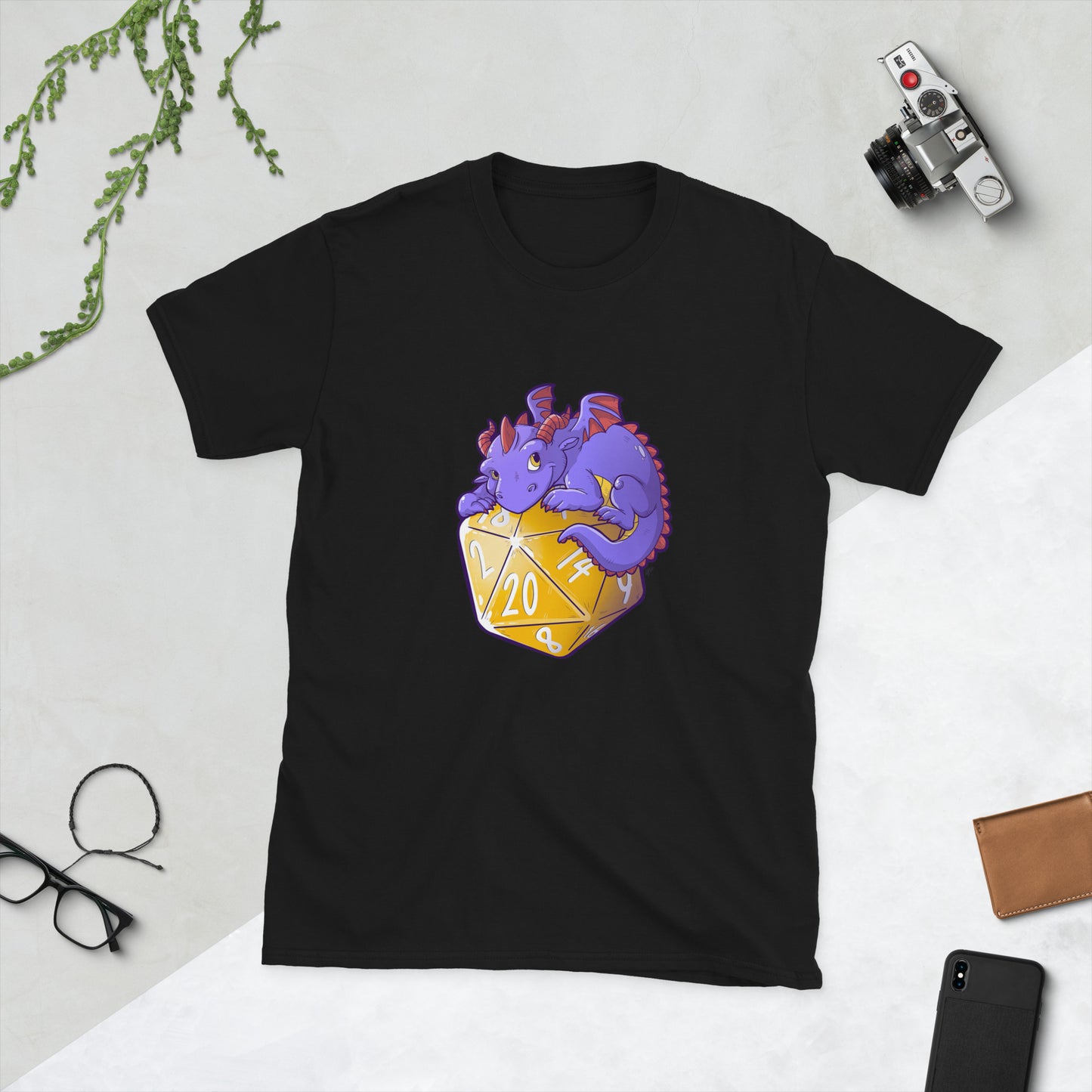 D20 Dragon Short-Sleeve Unisex T-Shirt Level 1 Gamers Black S