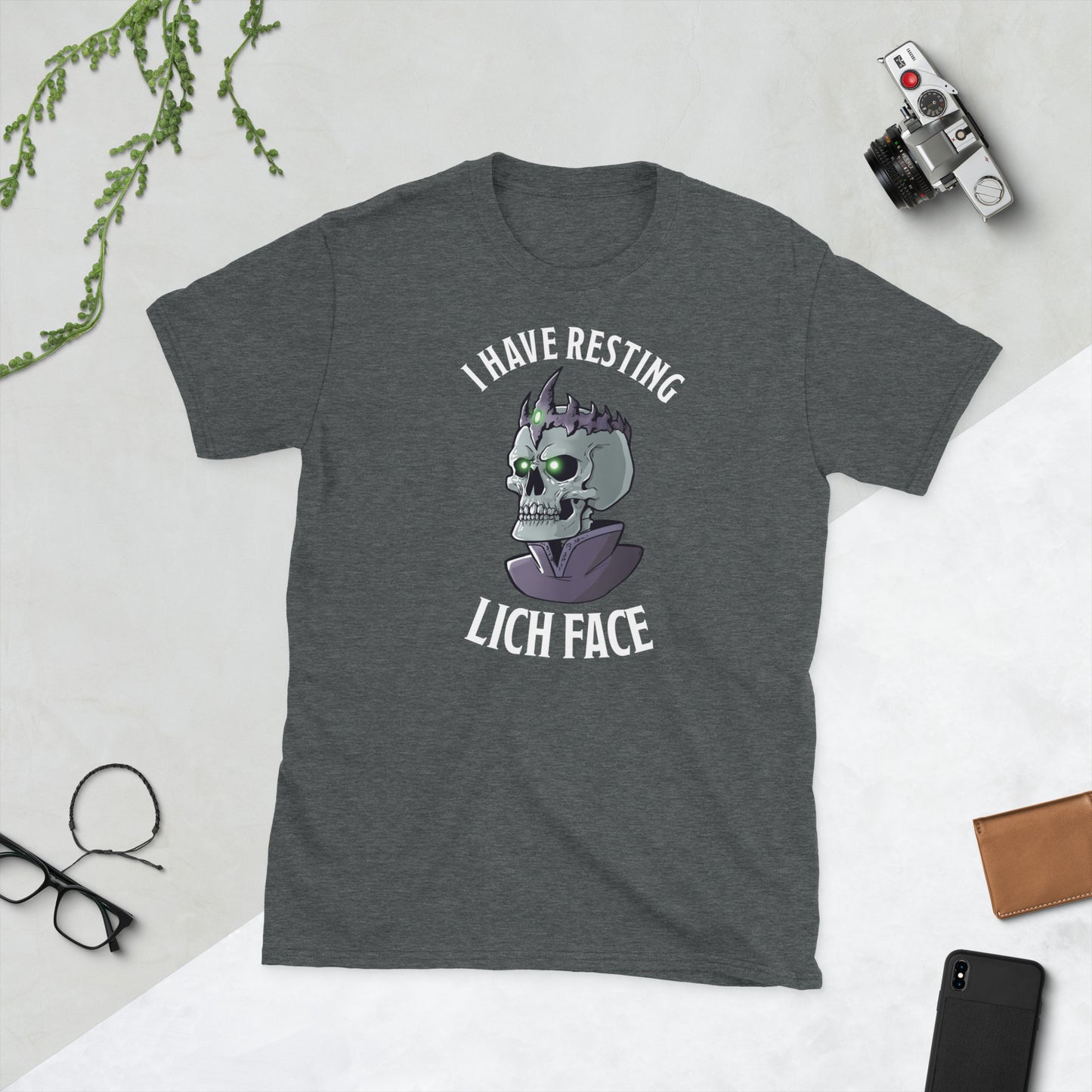 Resting Lich Face Short-Sleeve Unisex T-Shirt Level 1 Gamers Dark Heather S