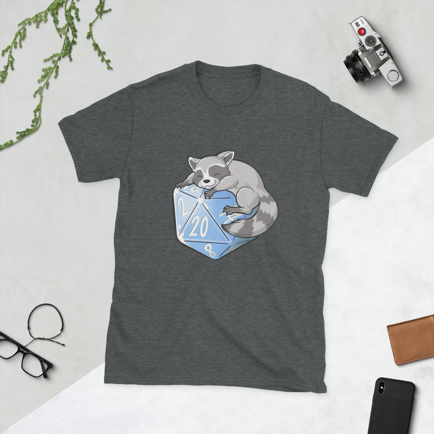 D20 Racoon Short-Sleeve Unisex T-Shirt Level 1 Gamers Dark Heather S