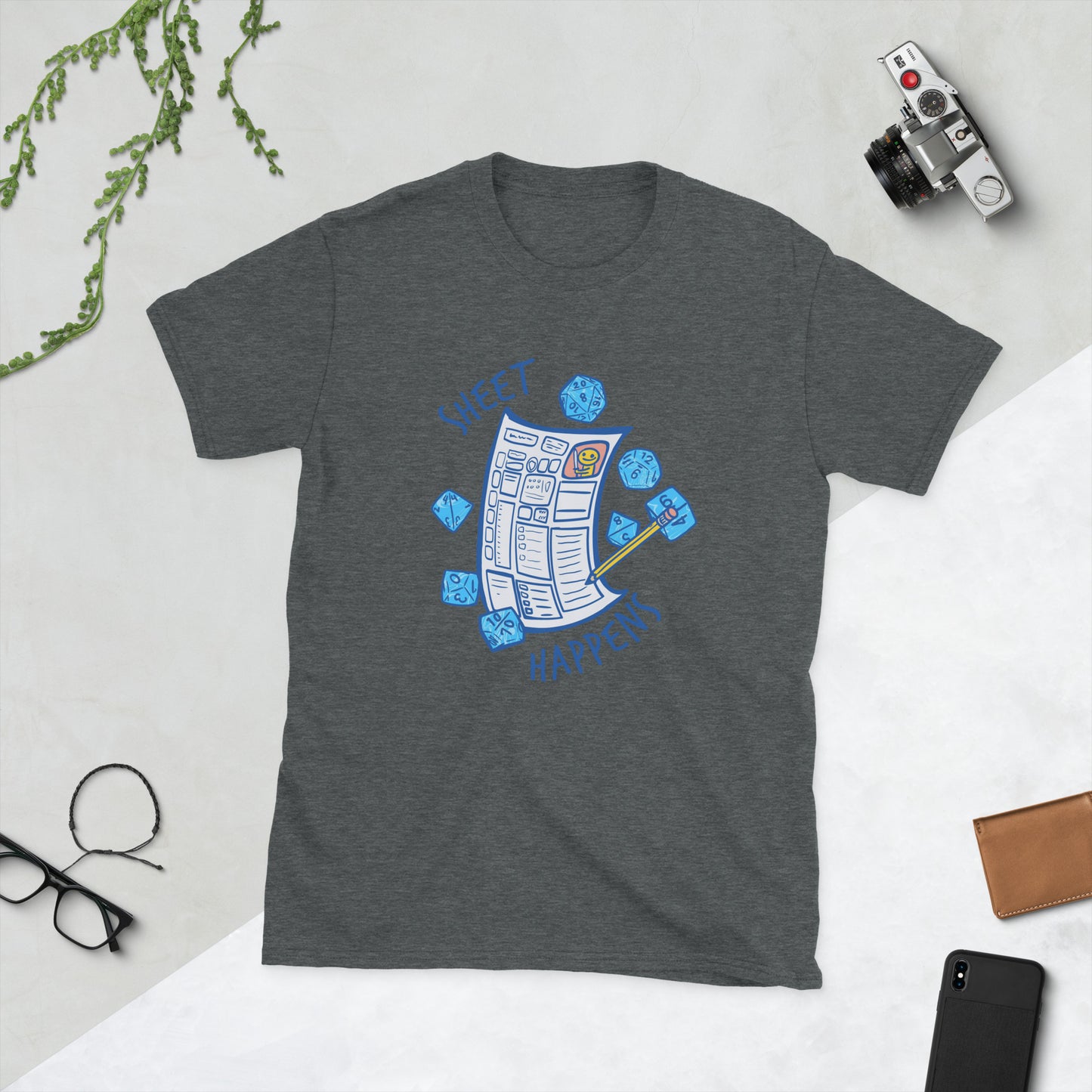 Sheet Happens Short-Sleeve Unisex T-Shirt Level 1 Gamers Dark Heather S