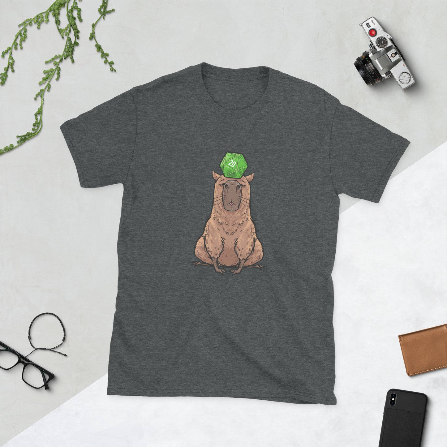 D20 Capybara Short-Sleeve Unisex T-Shirt Level 1 Gamers Dark Heather S