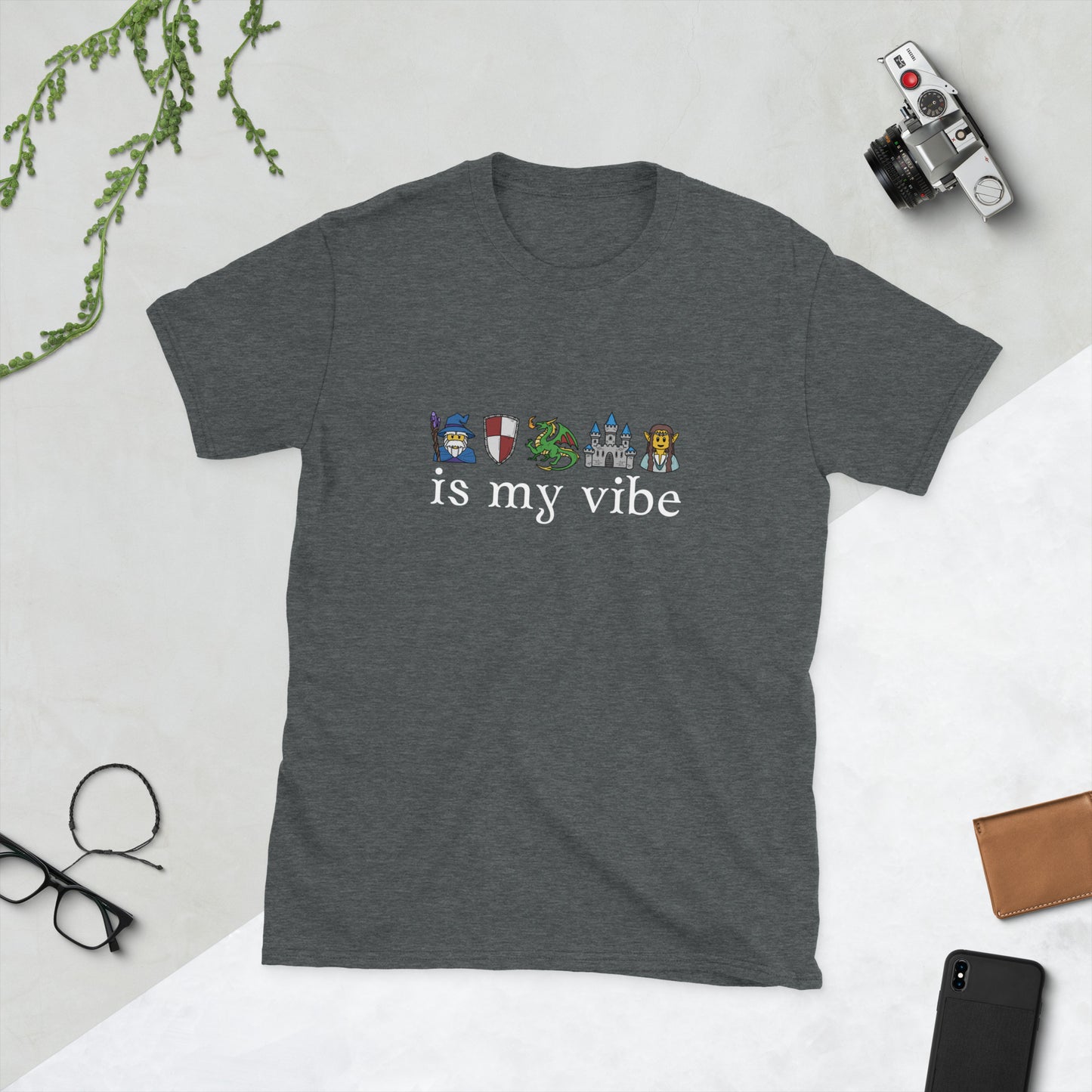Fantasy is my vibe, medieval emoticon style Short-Sleeve Unisex T-Shirt Level 1 Gamers Dark Heather S
