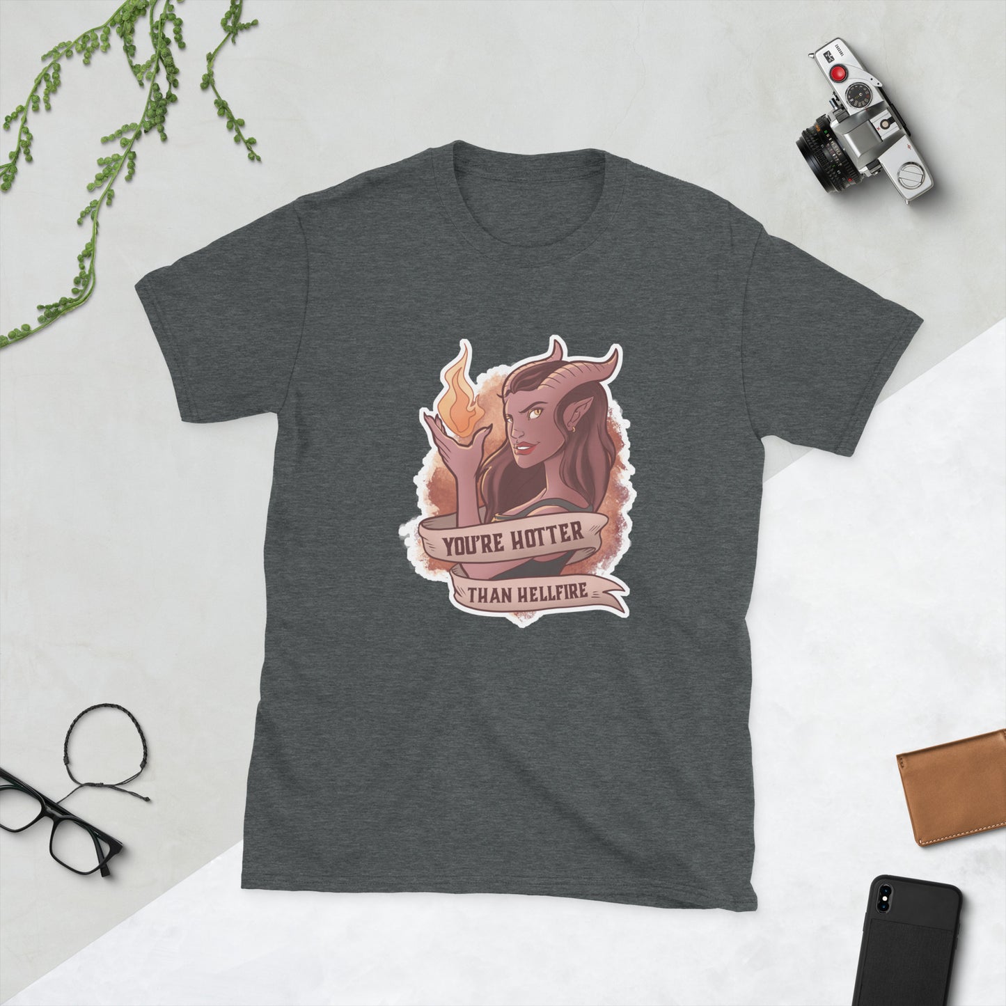 Hotter Than Hellfire Short-Sleeve Unisex T-Shirt Level 1 Gamers Dark Heather S