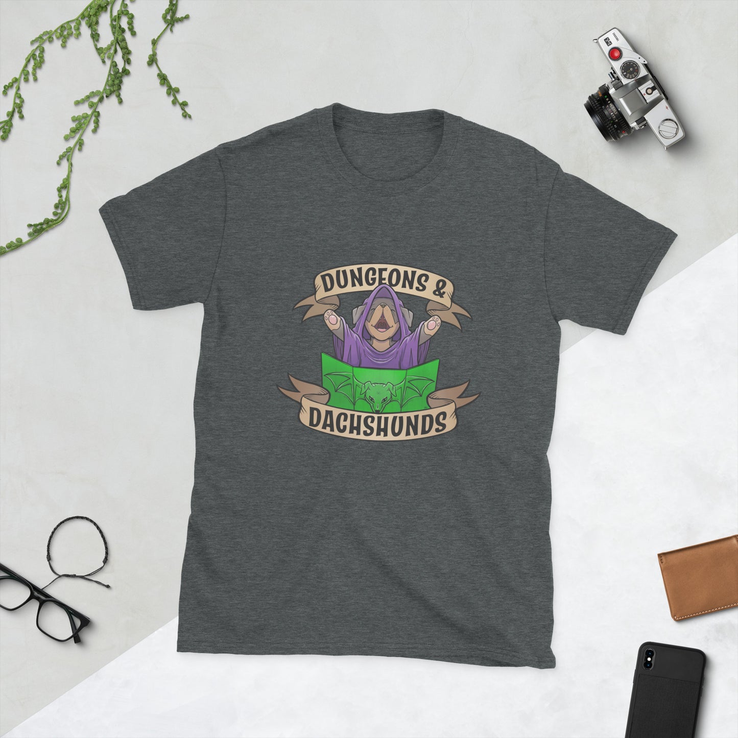 Dungeons and Dachshunds Short-Sleeve Unisex T-Shirt Level 1 Gamers Dark Heather S