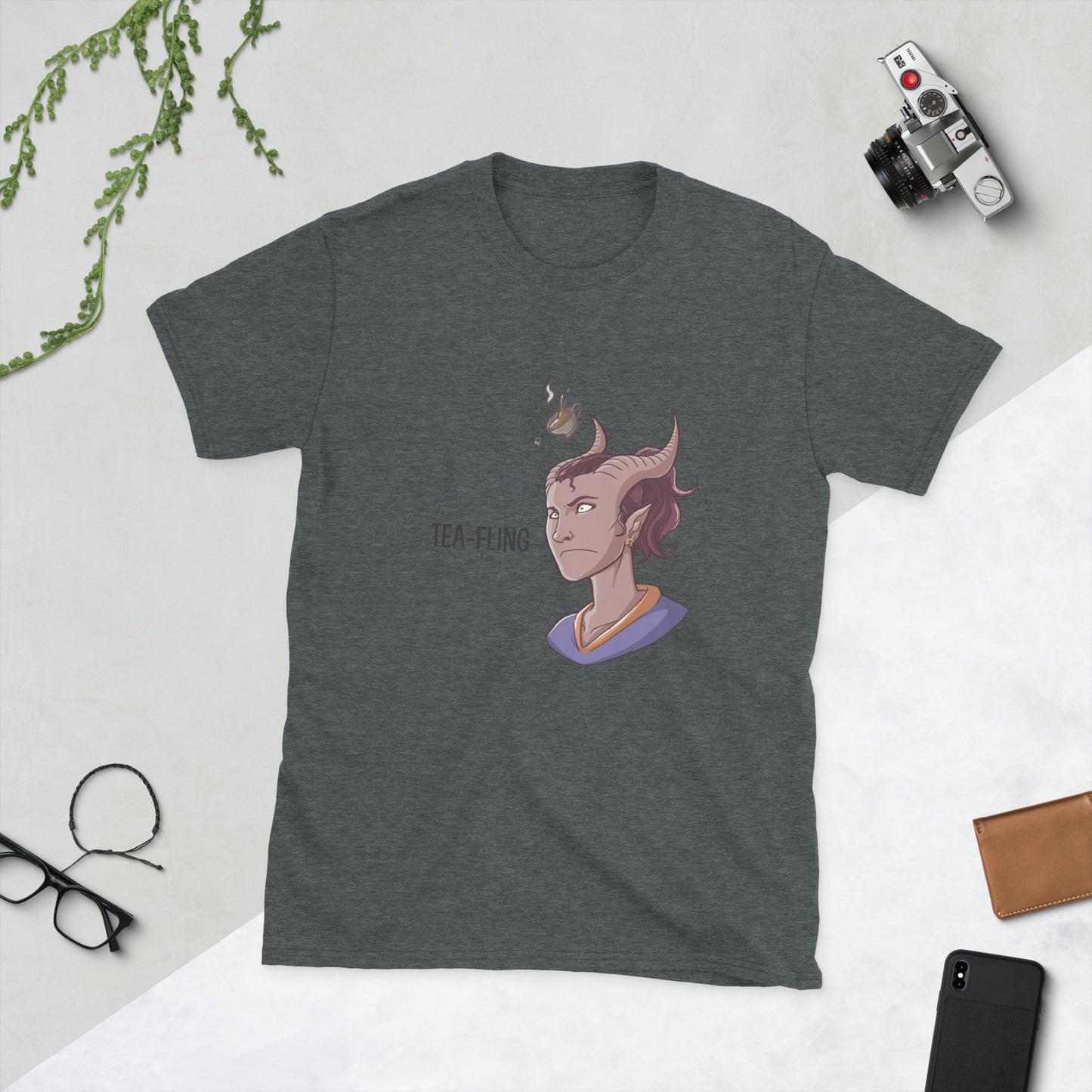 Tea-Fling (Feminine) Short-Sleeve Unisex T-Shirt Level 1 Gamers Dark Heather S