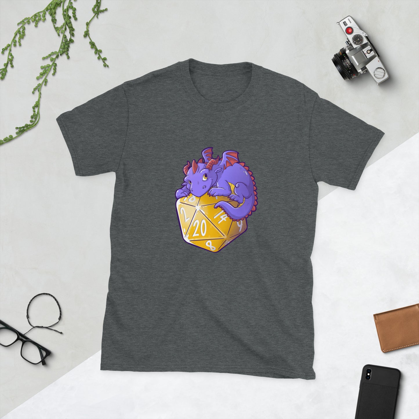 D20 Dragon Short-Sleeve Unisex T-Shirt Level 1 Gamers Dark Heather S