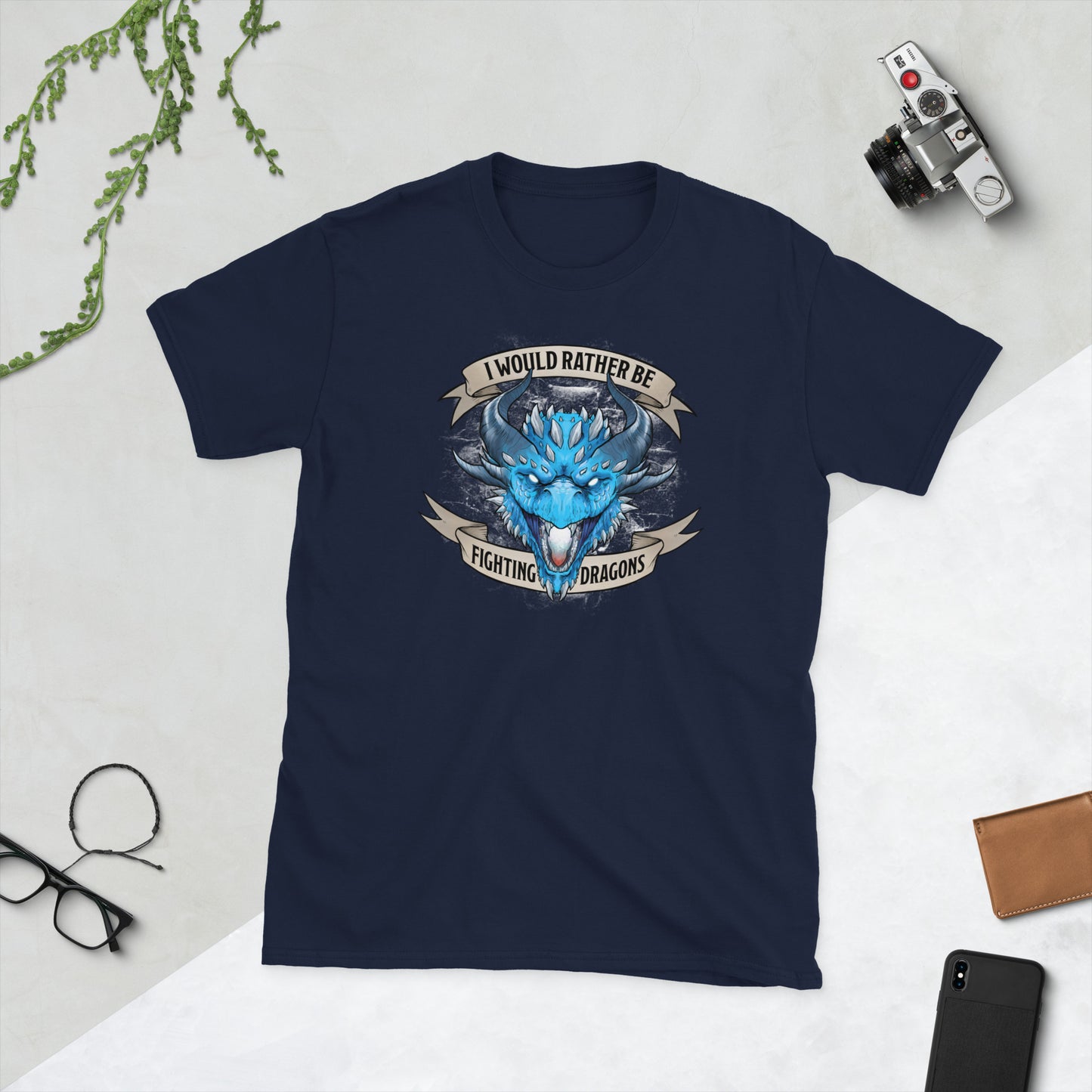 I'd Rather Be Fighting Dragons Short-Sleeve Unisex T-Shirt Level 1 Gamers Navy S