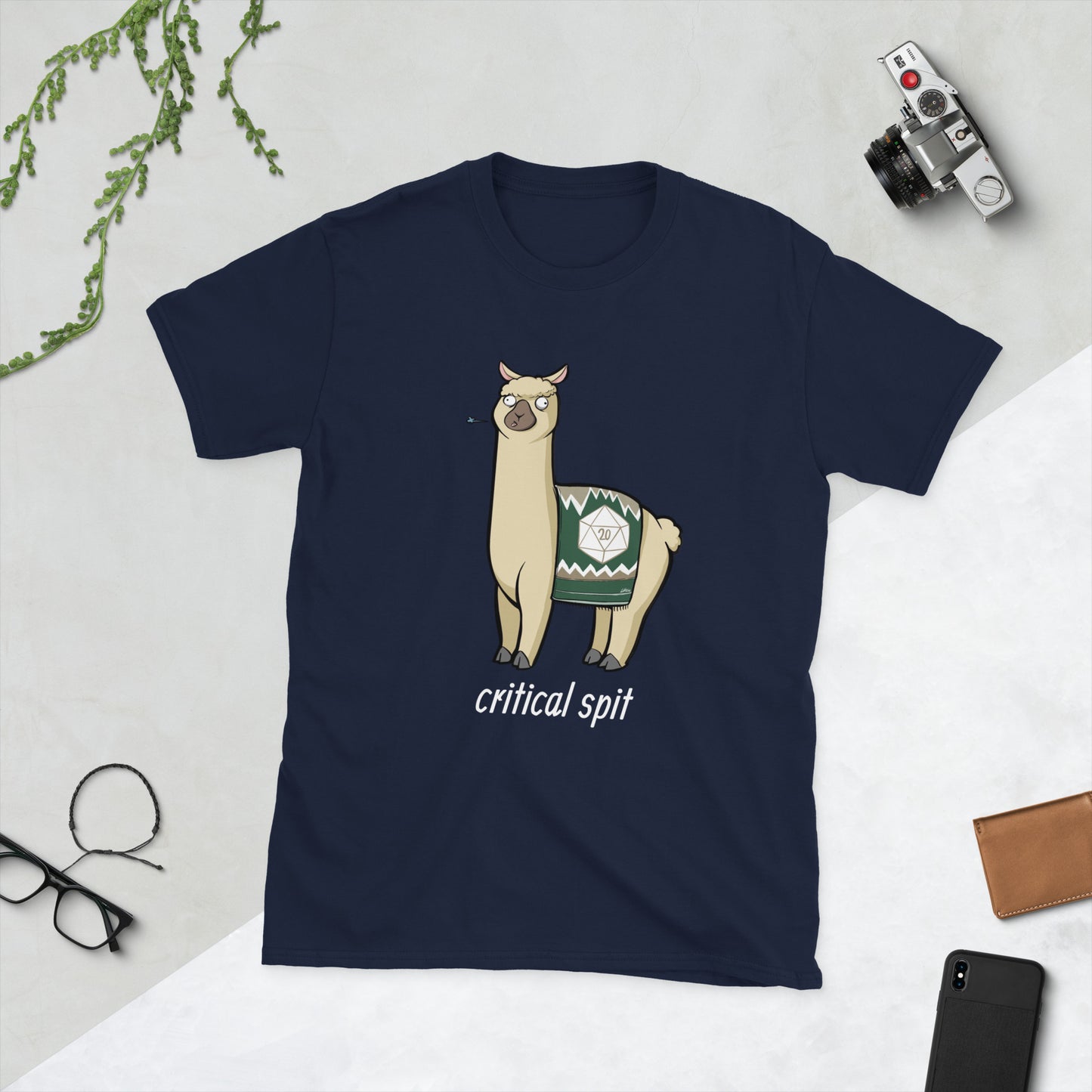 D20 Llama (Critical Spit) Short-Sleeve Unisex T-Shirt Level 1 Gamers Navy S