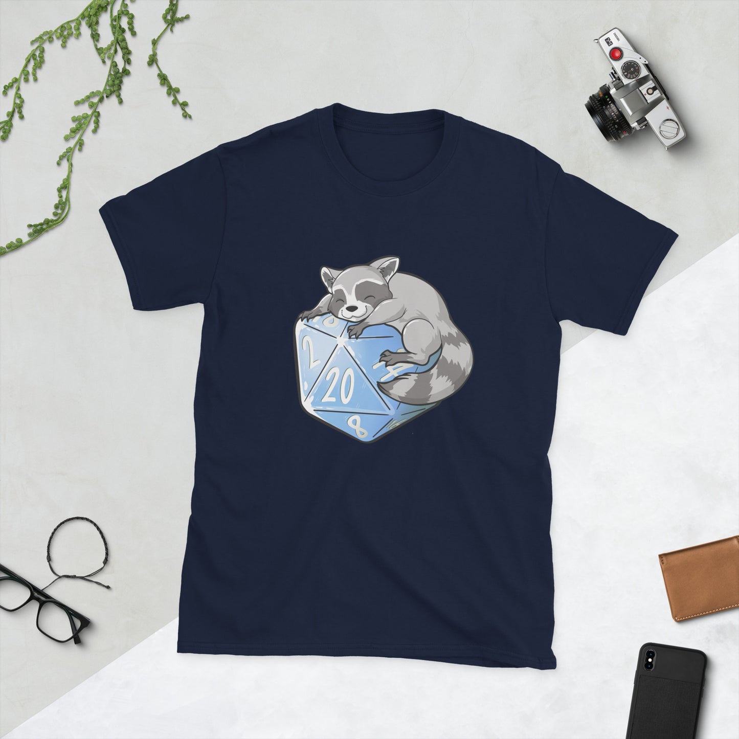 D20 Racoon Short-Sleeve Unisex T-Shirt Level 1 Gamers Navy S